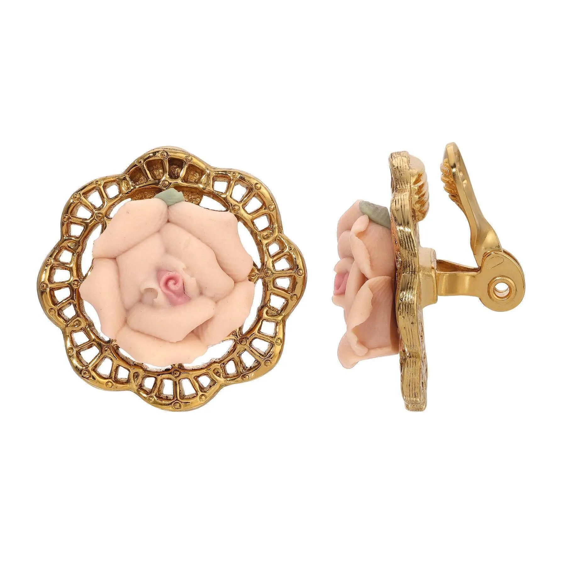 1928 Jewelry Spring Porcelain Rose Clip On Earrings 1928 Jewelry
