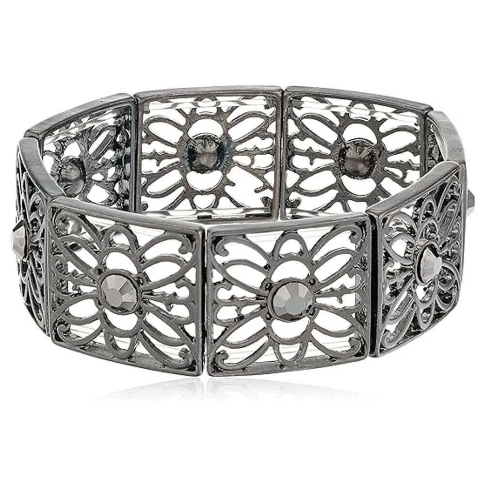 1928 Jewelry Square Butterfly Filigree Crystal Stretch Bracelet 1928 Jewelry