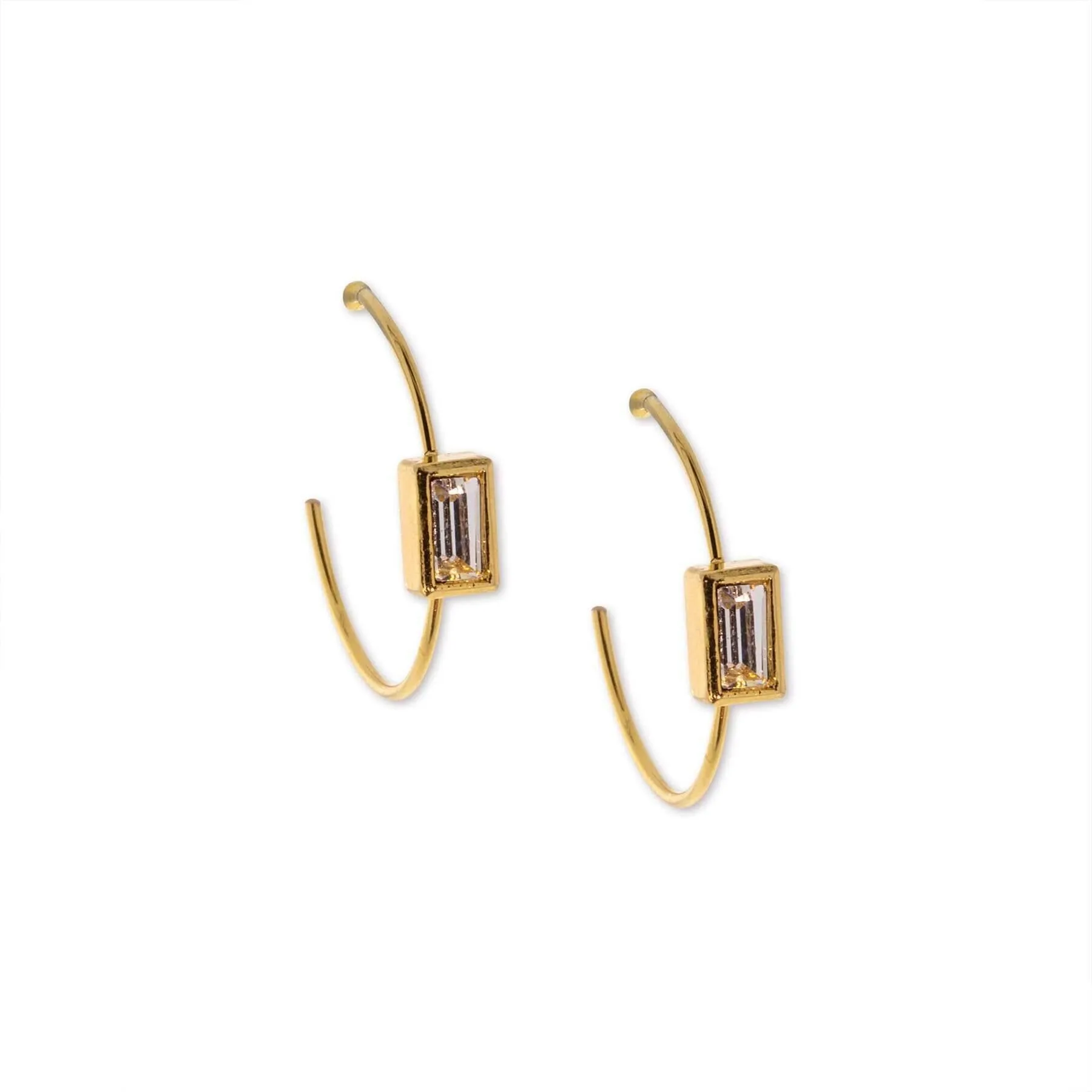 1928 Jewelry Square Crystal Open Hoop Stainless Steel Post Earrings 1928 Jewelry