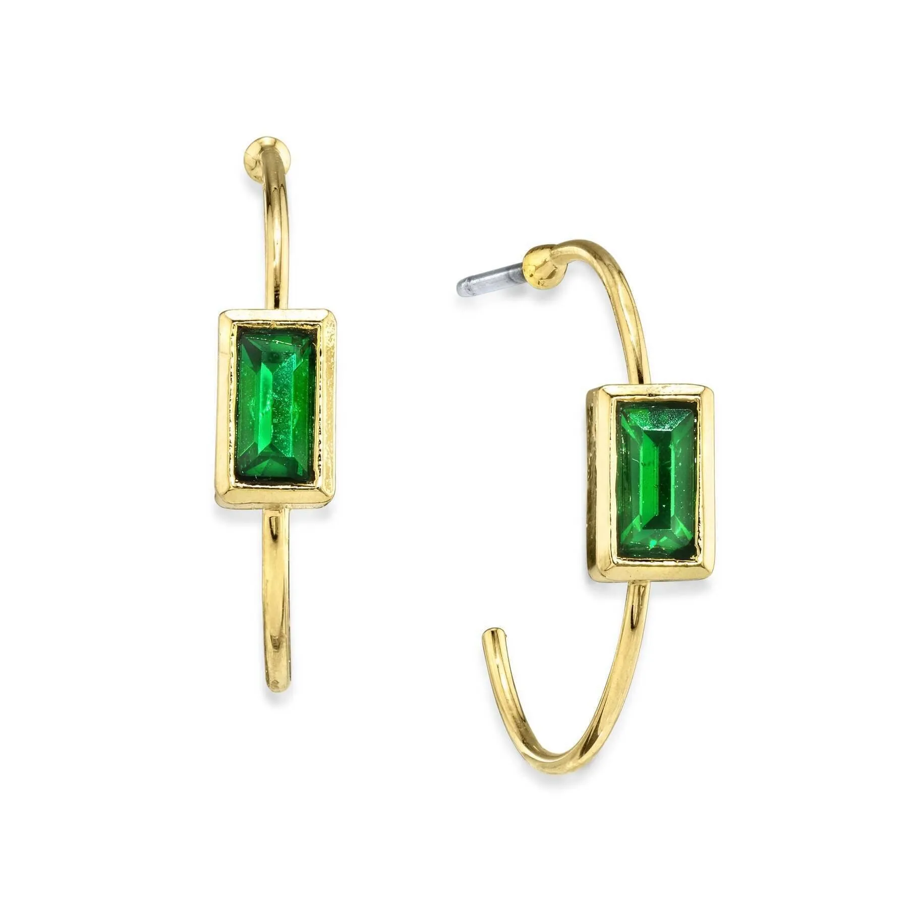 1928 Jewelry Square Crystal Open Hoop Stainless Steel Post Earrings 1928 Jewelry
