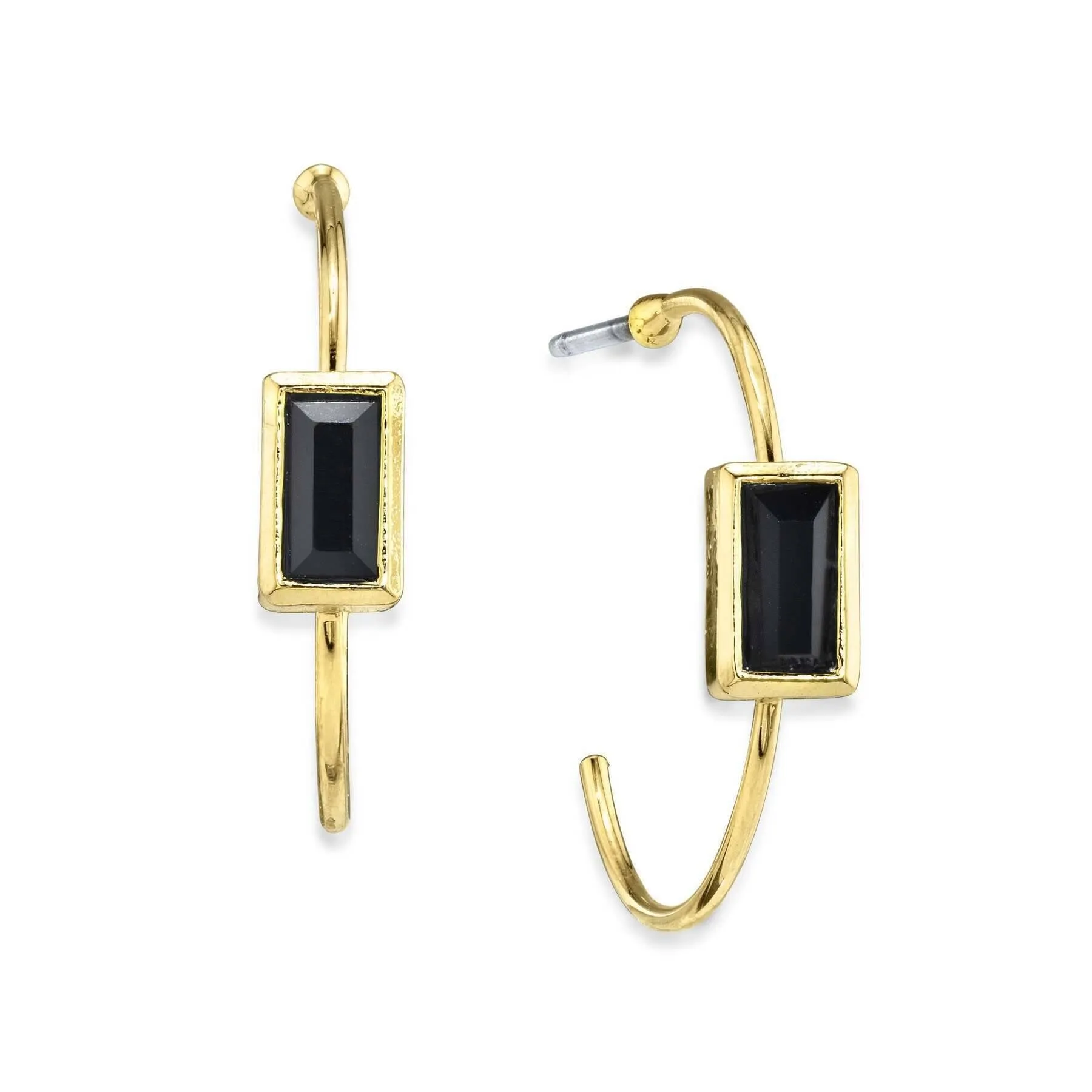 1928 Jewelry Square Crystal Open Hoop Stainless Steel Post Earrings 1928 Jewelry