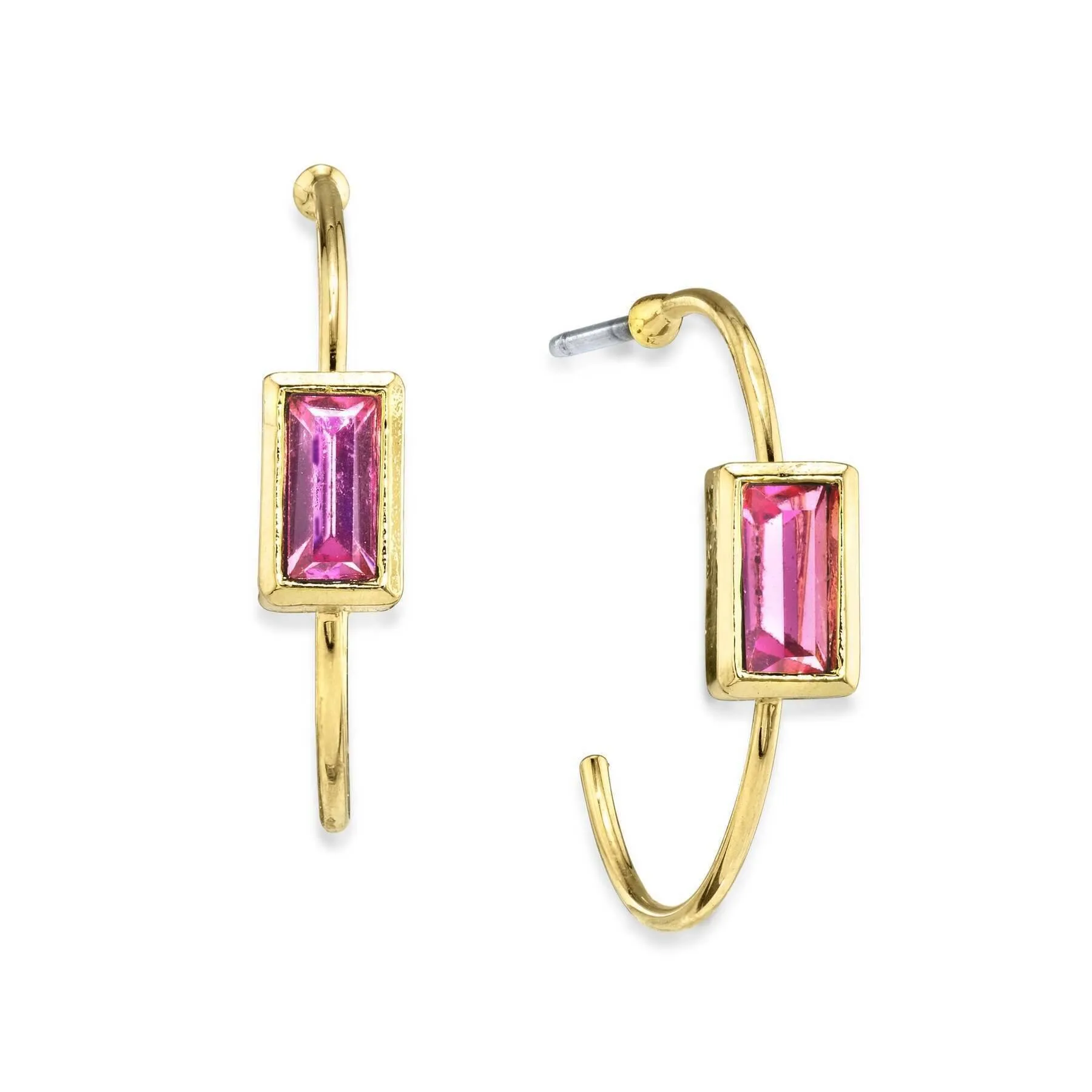 1928 Jewelry Square Crystal Open Hoop Stainless Steel Post Earrings 1928 Jewelry