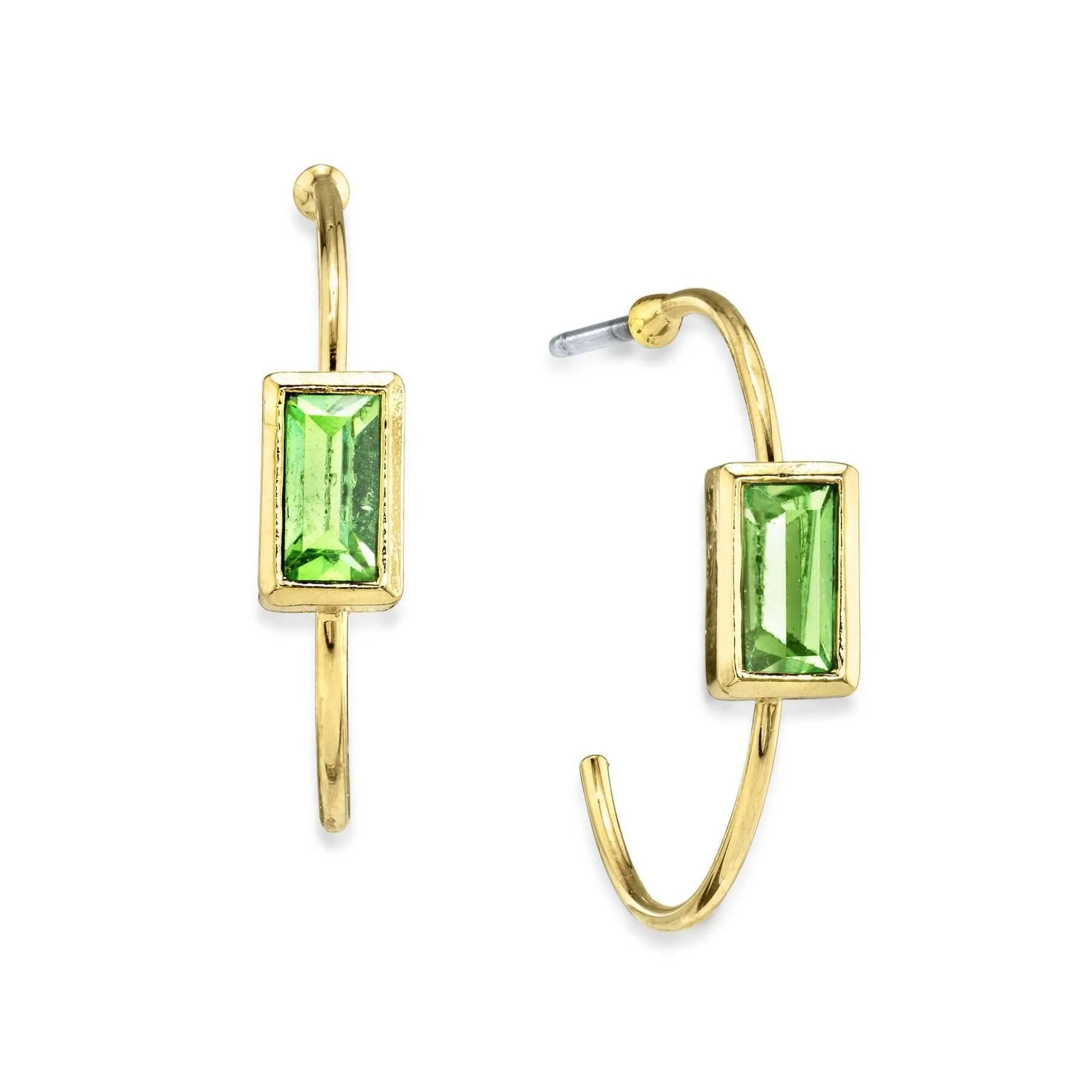 1928 Jewelry Square Crystal Open Hoop Stainless Steel Post Earrings 1928 Jewelry