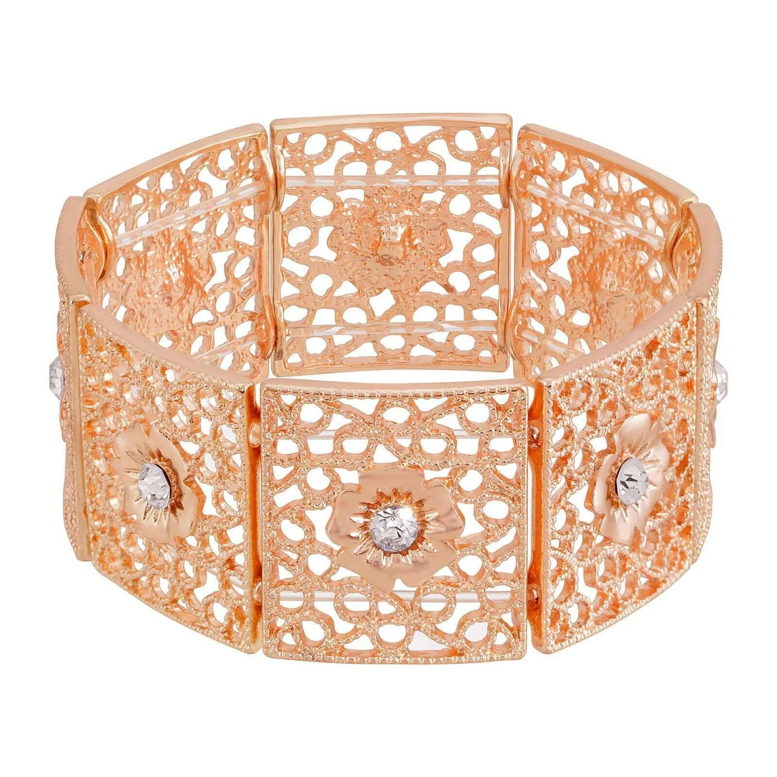 1928 Jewelry Square Filigree Flower Crystal Stretch Bracelet 1928 Jewelry