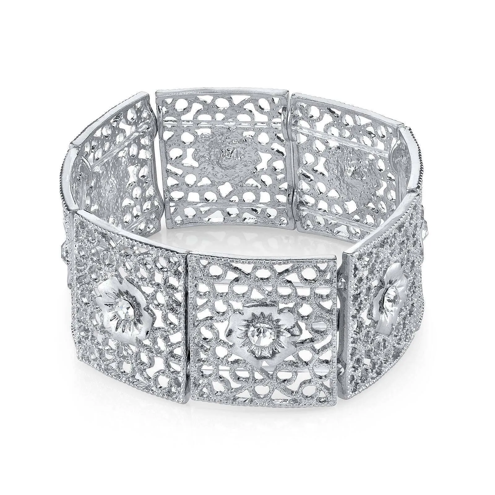 1928 Jewelry Square Filigree Flower Crystal Stretch Bracelet 1928 Jewelry
