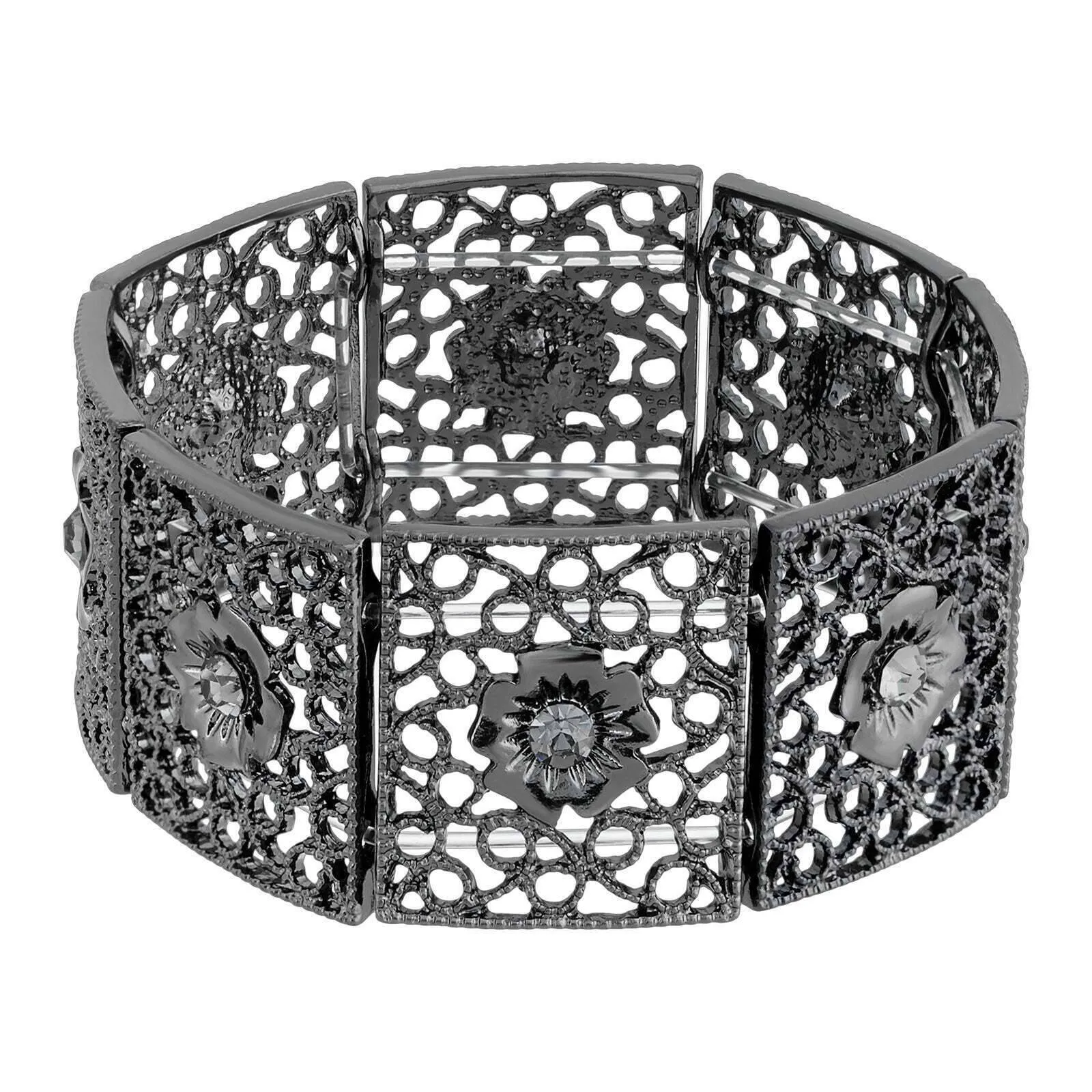 1928 Jewelry Square Filigree Flower Crystal Stretch Bracelet 1928 Jewelry