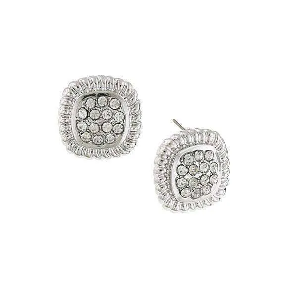 1928 Jewelry Square Pave Crystal Button Earrings 1928 Jewelry