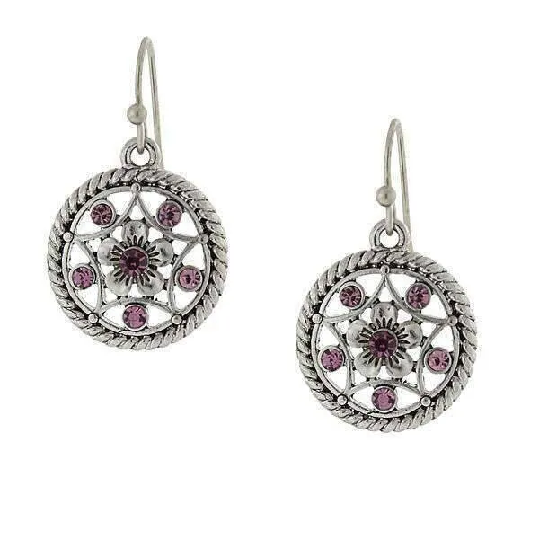 1928 Jewelry Star & Flower Motif Round Crystal Drop Earrings 1928 Jewelry