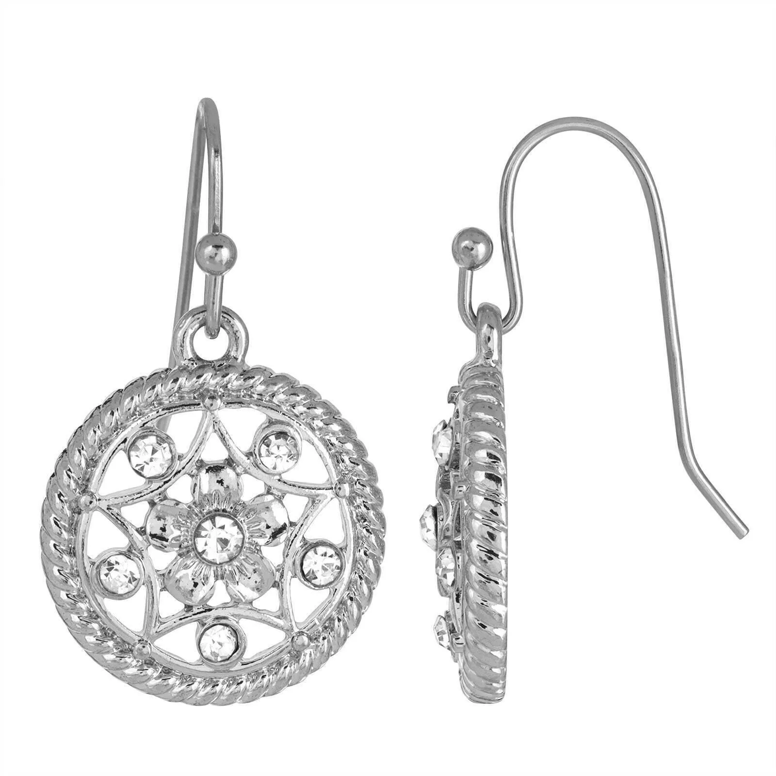 1928 Jewelry Star & Flower Motif Round Crystal Drop Earrings 1928 Jewelry