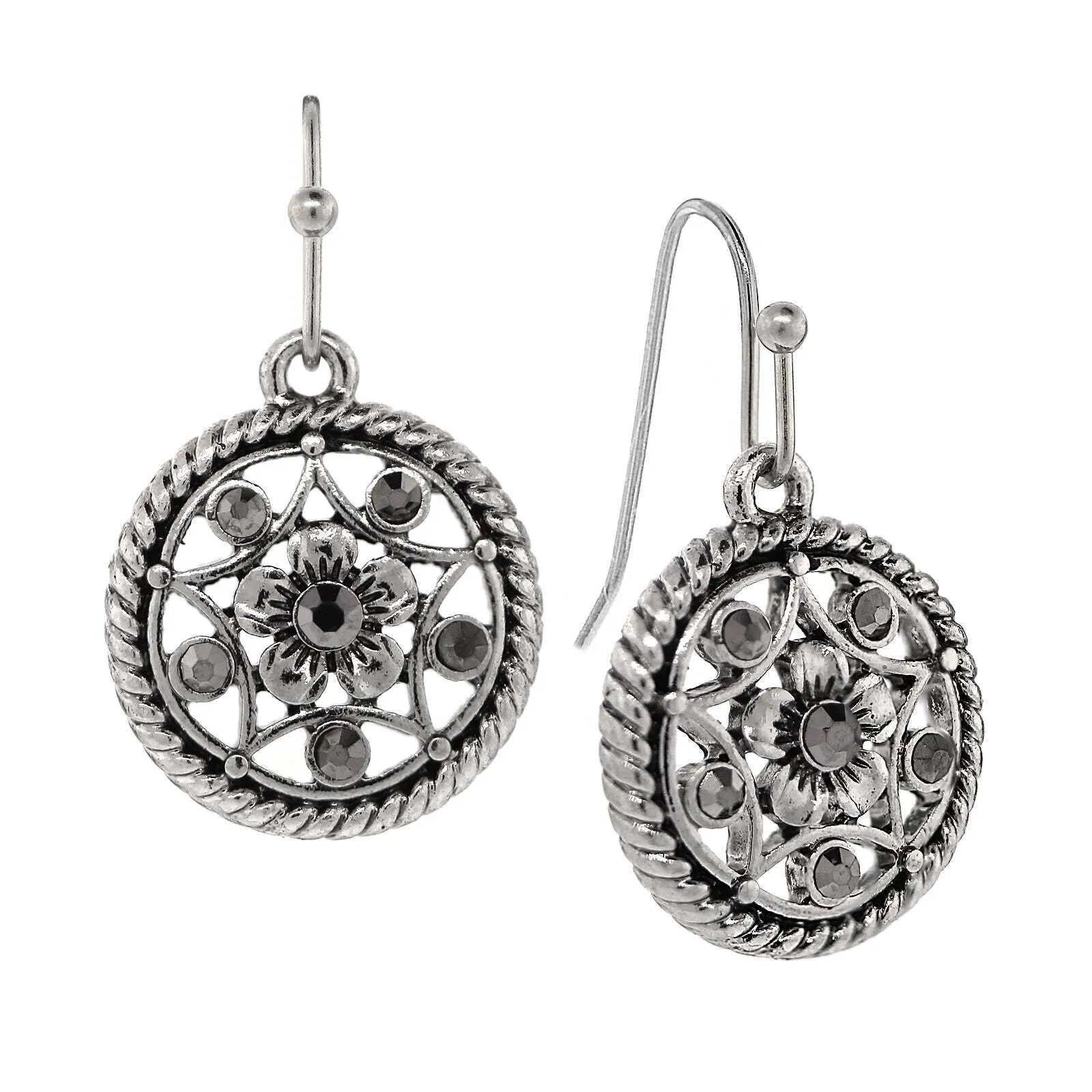 1928 Jewelry Star & Flower Motif Round Crystal Drop Earrings 1928 Jewelry