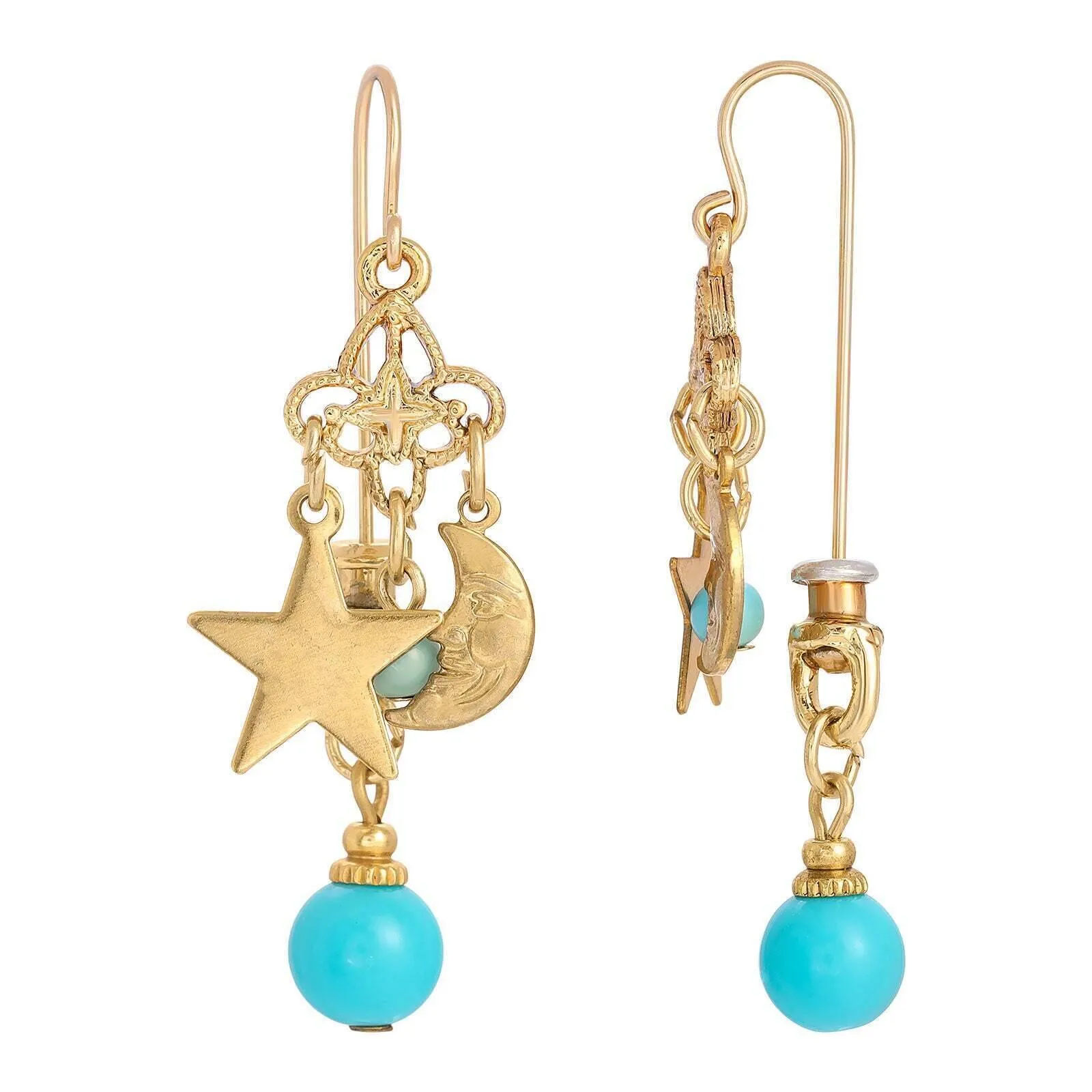 1928 Jewelry Star and Moon Turquoise Bead Drop Earrings 1928 Jewelry