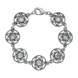 1928 Jewelry Star Disk Light Sapphire Channel Crystal Link Bracelet, 7.25"L 1928 Jewelry