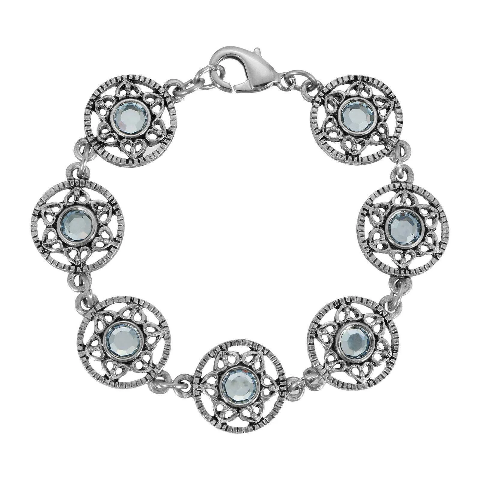 1928 Jewelry Star Disk Light Sapphire Channel Crystal Link Bracelet, 7.25"L 1928 Jewelry