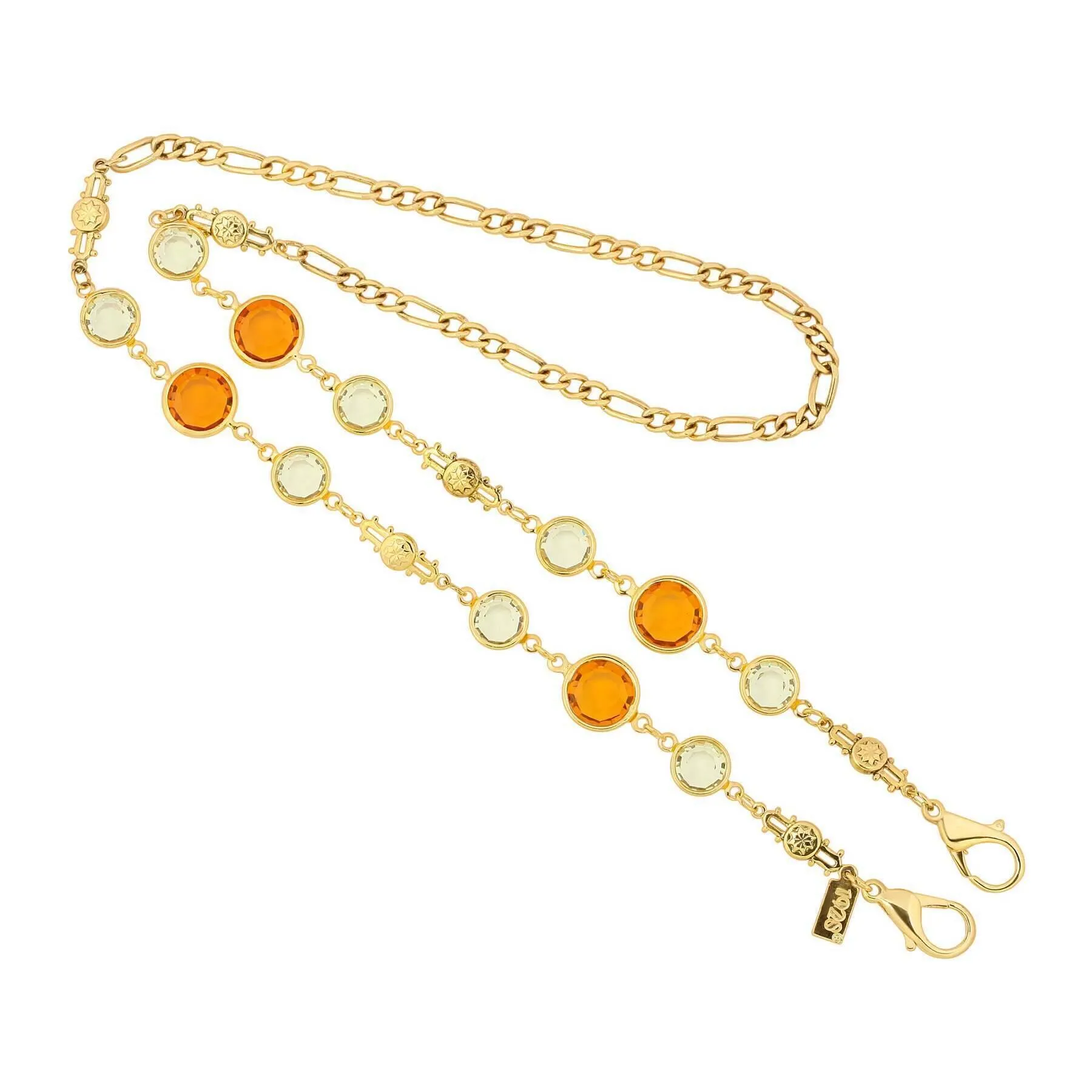 1928 Jewelry Star Link Round Topaz & Jonquil Austrian Crystal Face Mask Chain Holder 22 Inch 1928 Jewelry