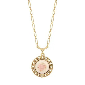 1928 Jewelry Stitch Pattern Pink Rose Pendant Necklace 18" 1928 Jewelry