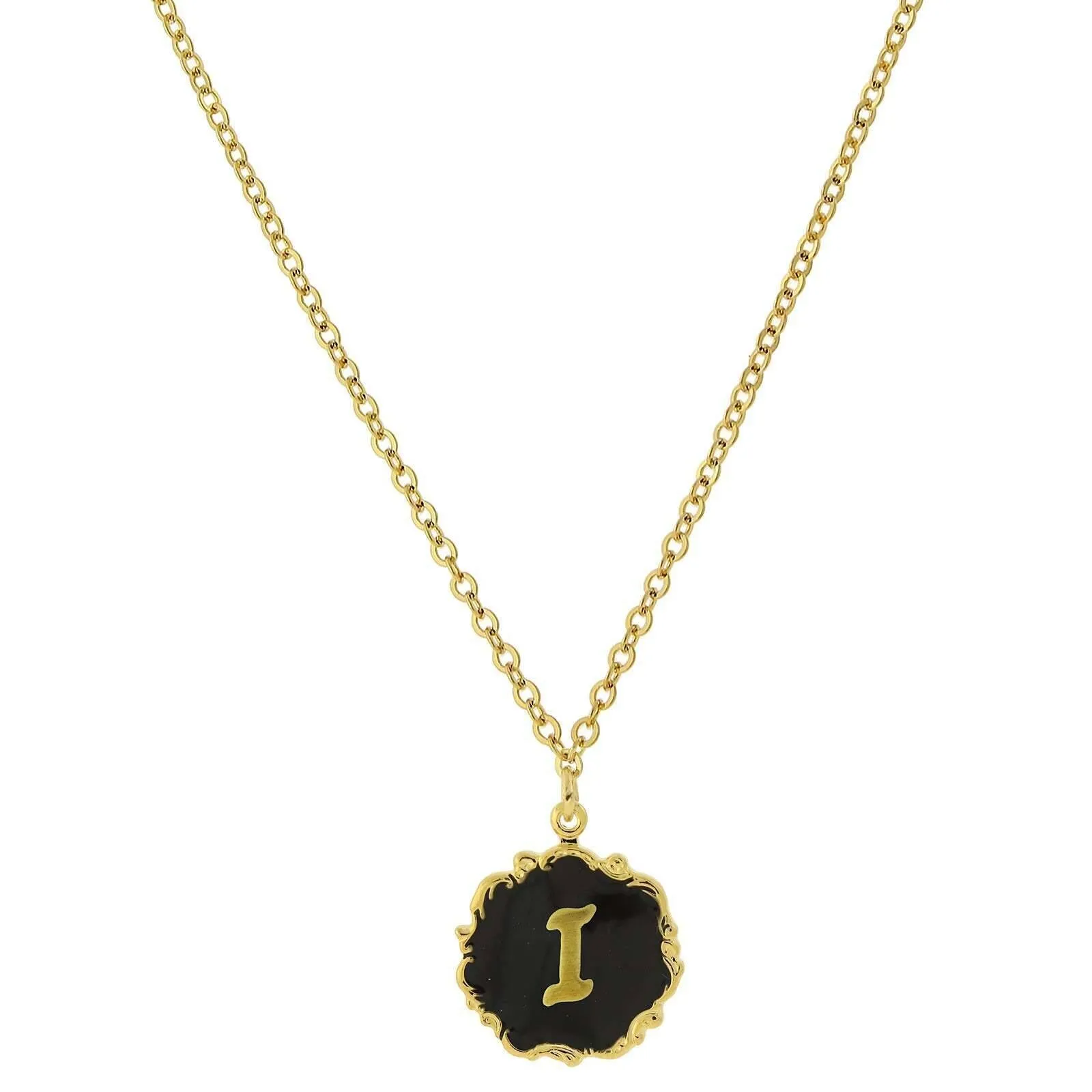 1928 Jewelry Sunburst Black Enamel Initial Pendant Necklace 16"   3" Extender 1928 Jewelry