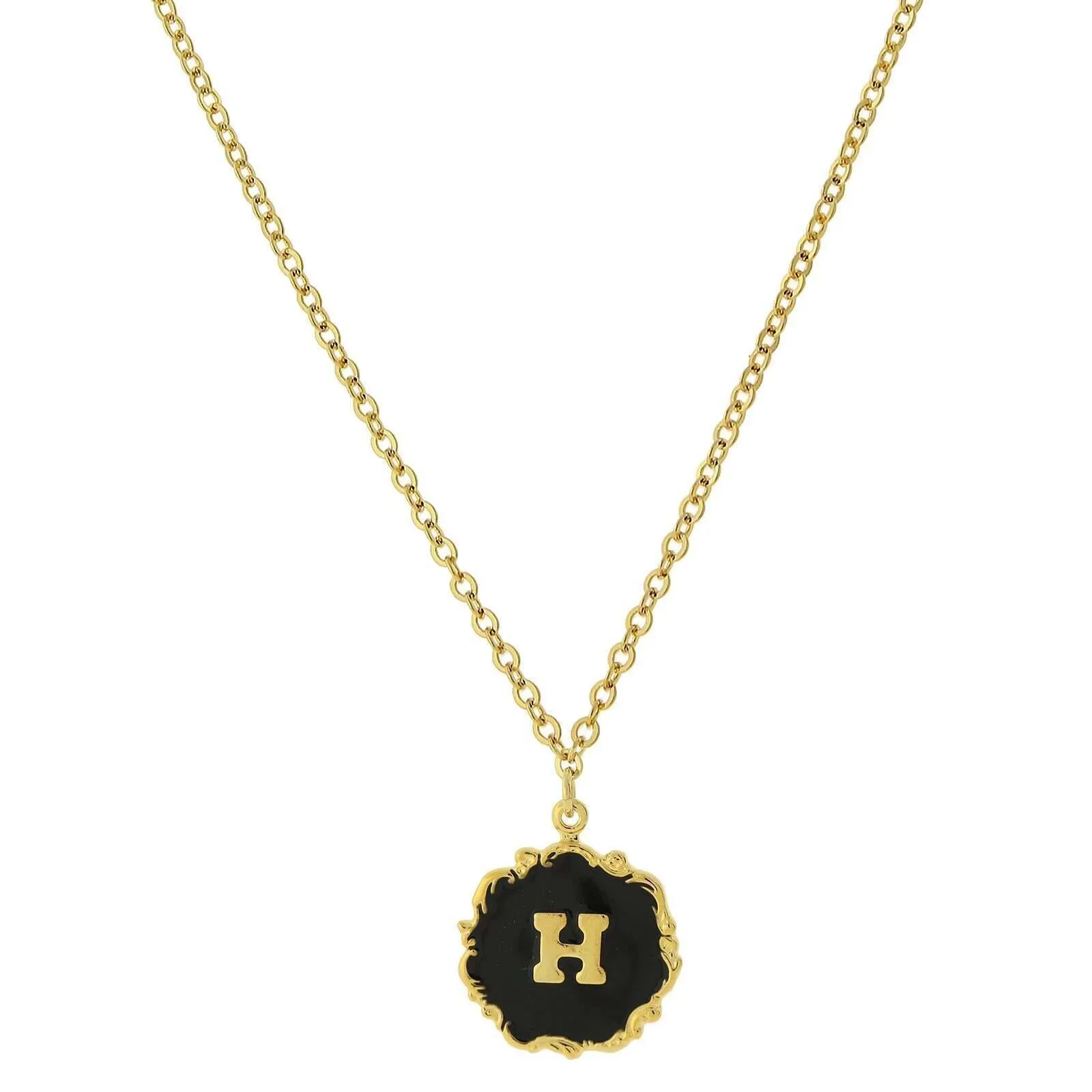 1928 Jewelry Sunburst Black Enamel Initial Pendant Necklace 16"   3" Extender 1928 Jewelry