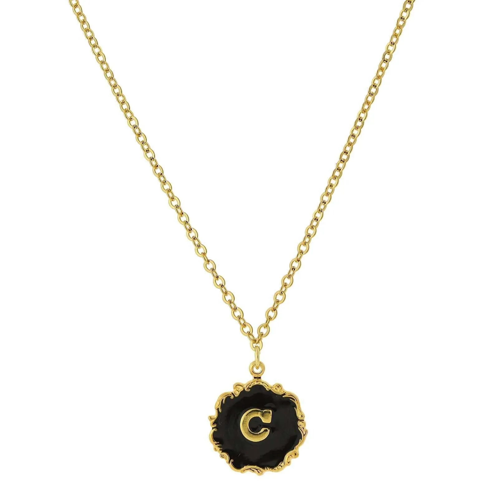 1928 Jewelry Sunburst Black Enamel Initial Pendant Necklace 16"   3" Extender 1928 Jewelry