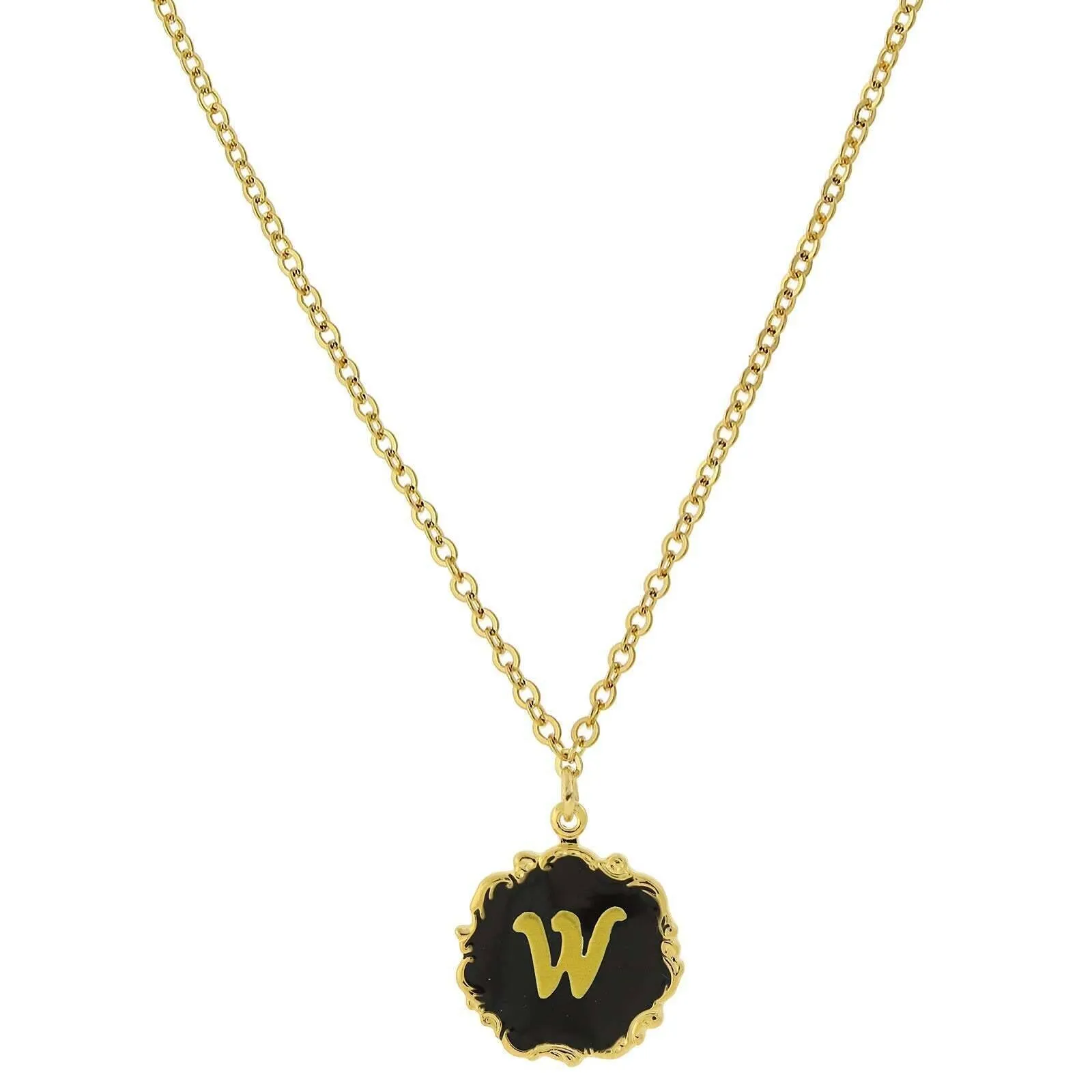 1928 Jewelry Sunburst Black Enamel Initial Pendant Necklace 16"   3" Extender 1928 Jewelry