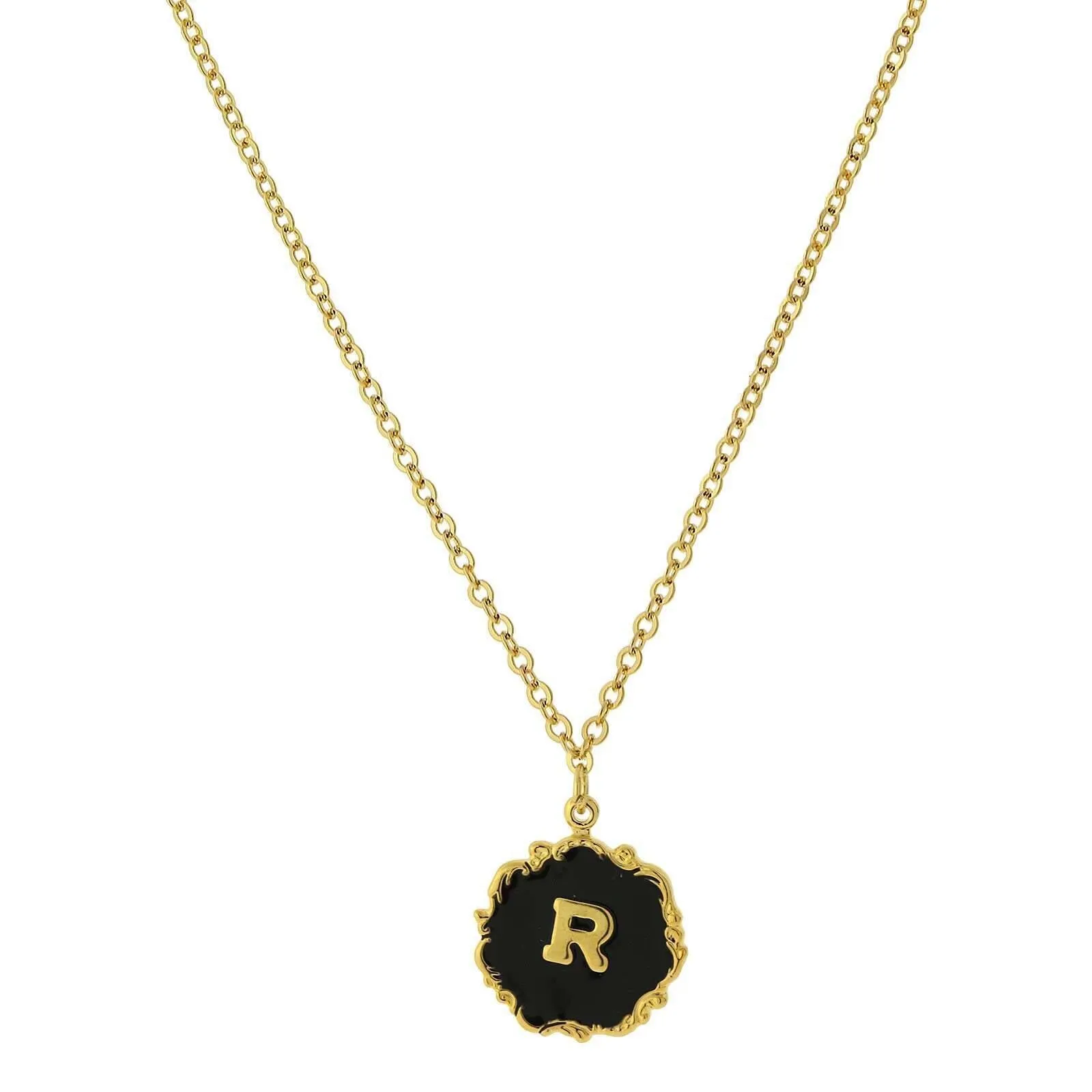 1928 Jewelry Sunburst Black Enamel Initial Pendant Necklace 16"   3" Extender 1928 Jewelry