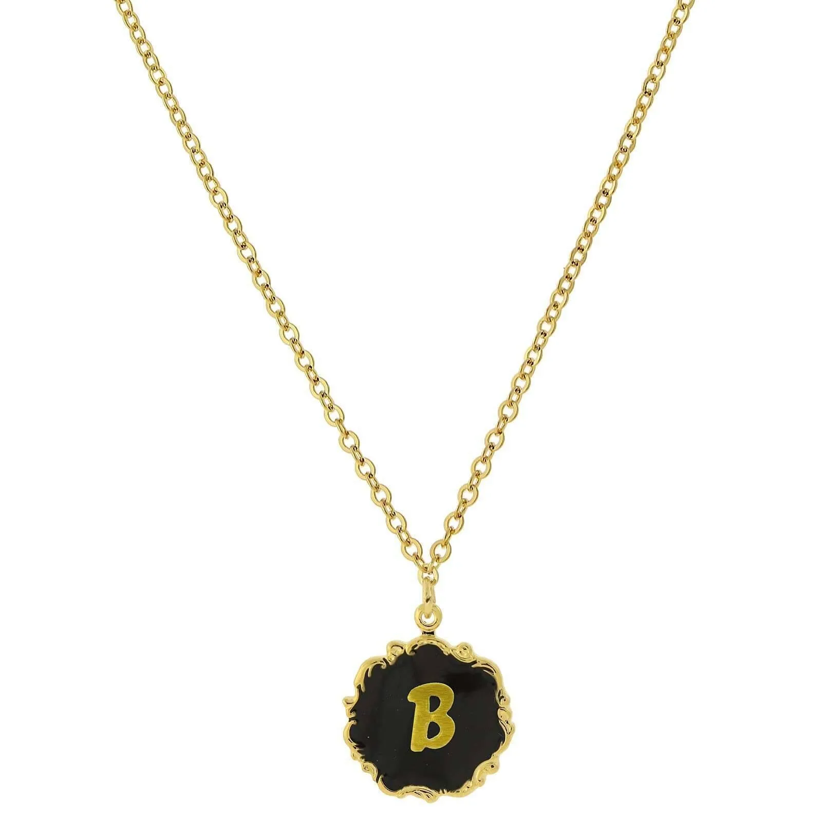 1928 Jewelry Sunburst Black Enamel Initial Pendant Necklace 16"   3" Extender 1928 Jewelry