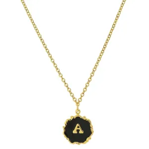1928 Jewelry Sunburst Black Enamel Initial Pendant Necklace 16"   3" Extender 1928 Jewelry