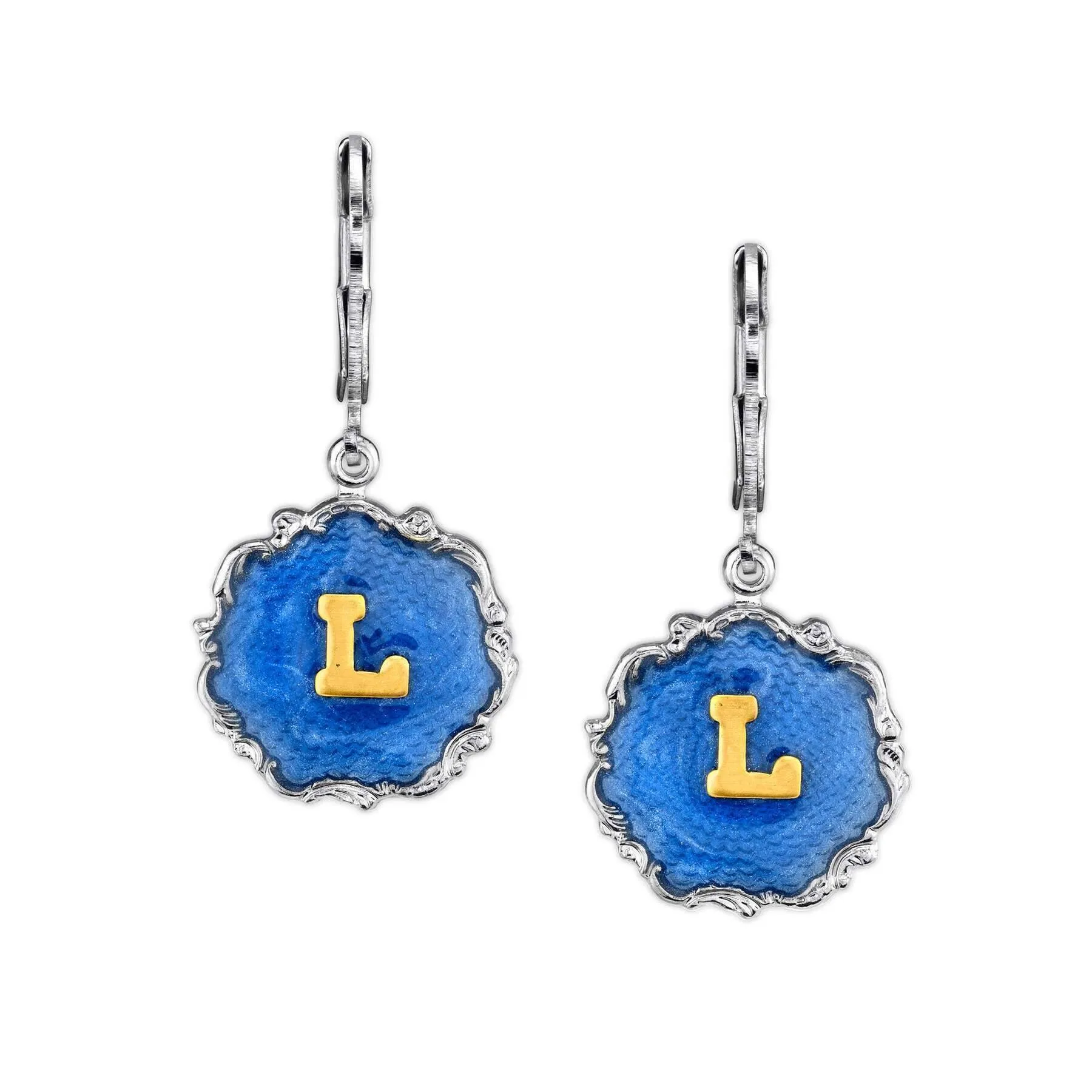 1928 Jewelry Sunburst Blue Enamel Initial Earrings 1928 Jewelry