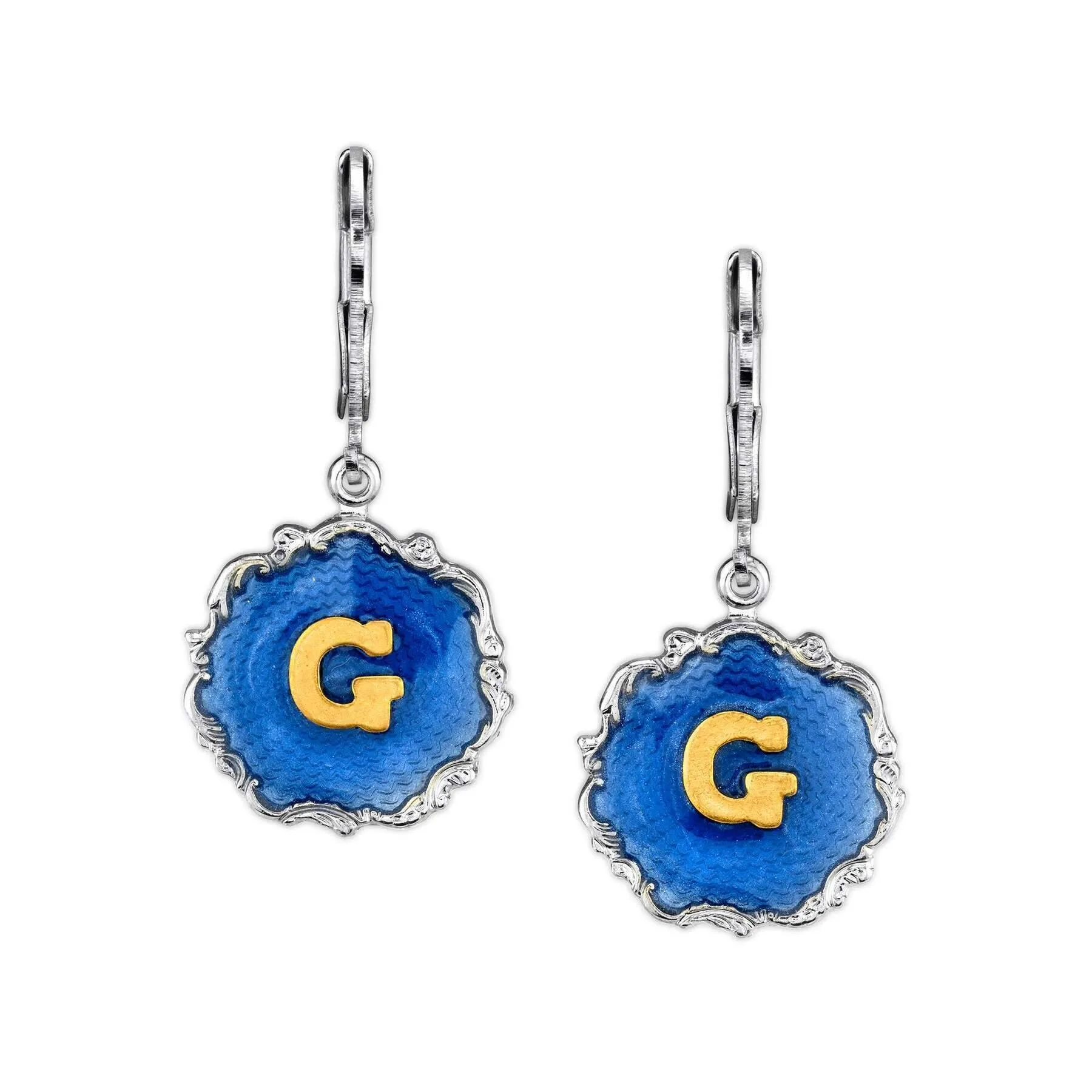 1928 Jewelry Sunburst Blue Enamel Initial Earrings 1928 Jewelry