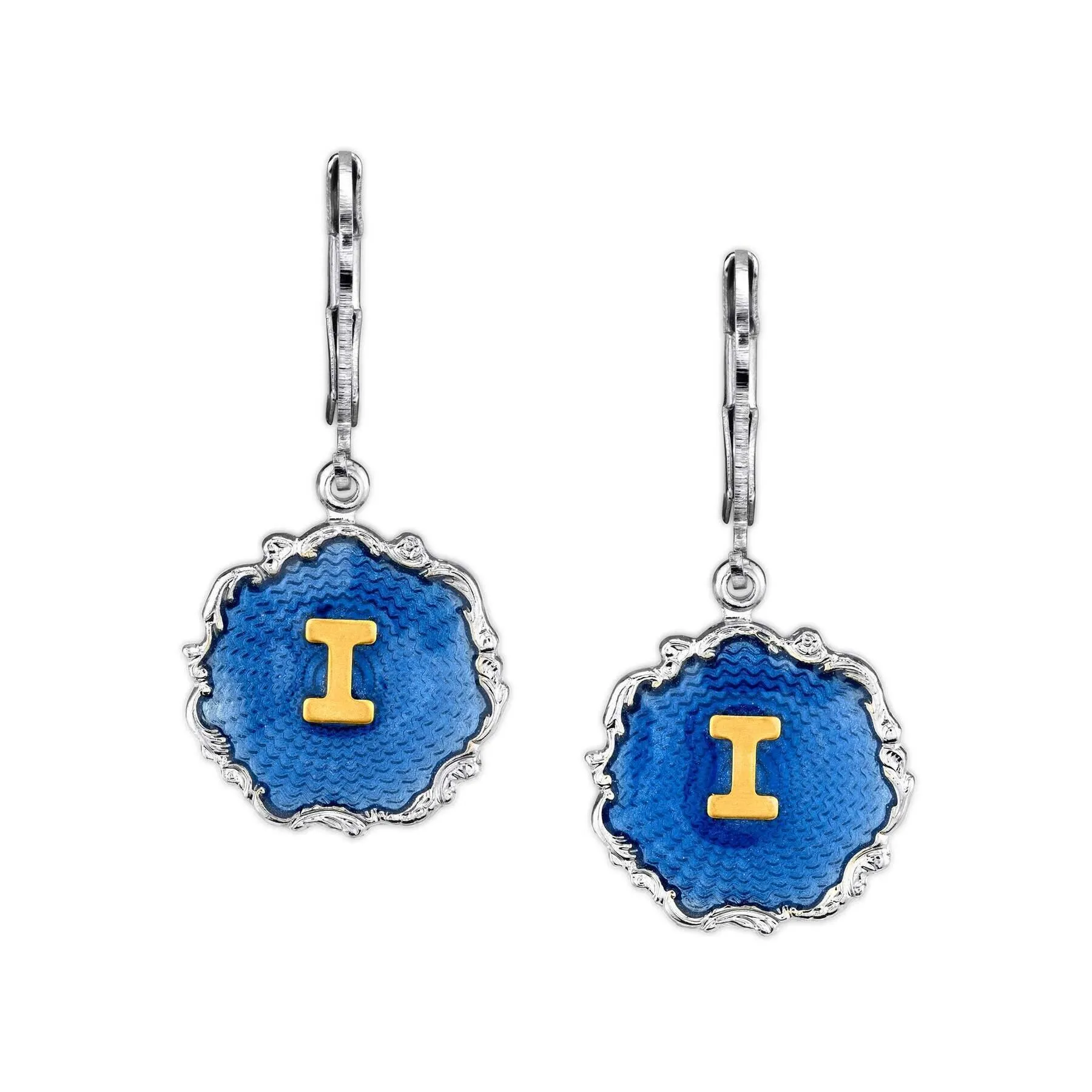 1928 Jewelry Sunburst Blue Enamel Initial Earrings 1928 Jewelry
