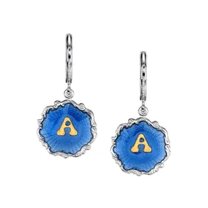 1928 Jewelry Sunburst Blue Enamel Initial Earrings 1928 Jewelry