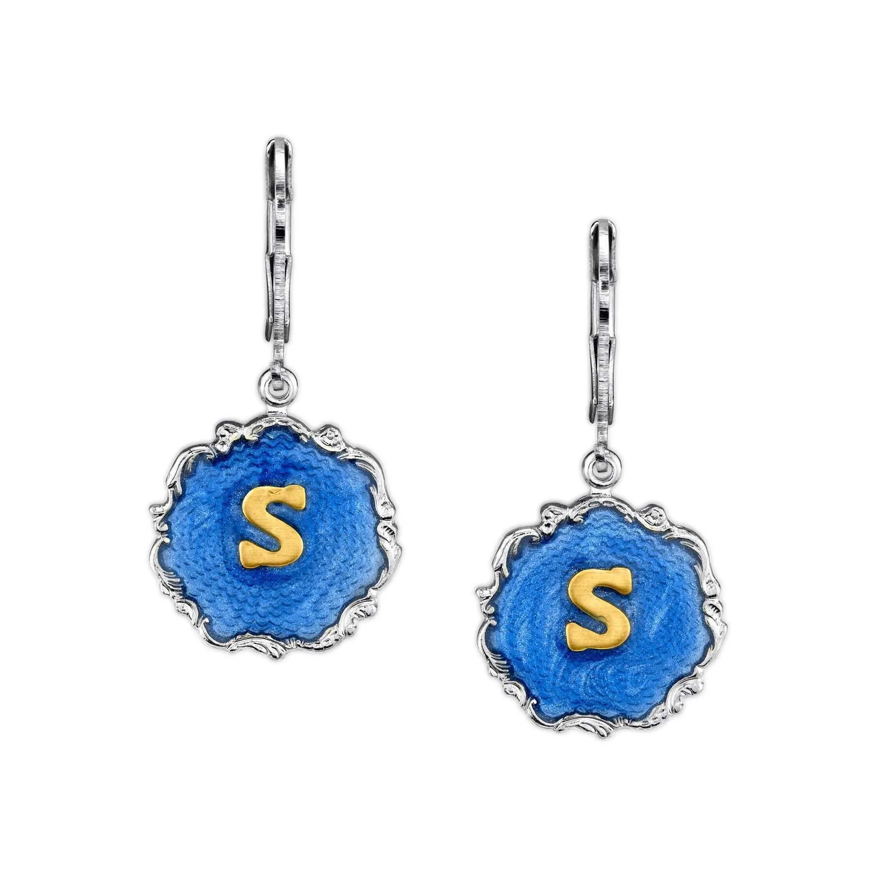 1928 Jewelry Sunburst Blue Enamel Initial Earrings 1928 Jewelry
