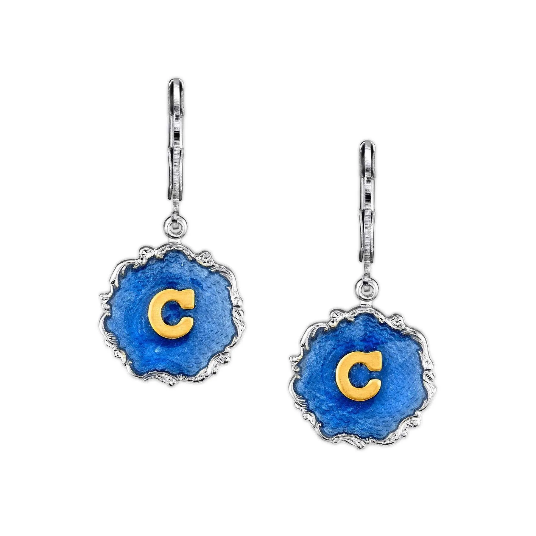 1928 Jewelry Sunburst Blue Enamel Initial Earrings 1928 Jewelry