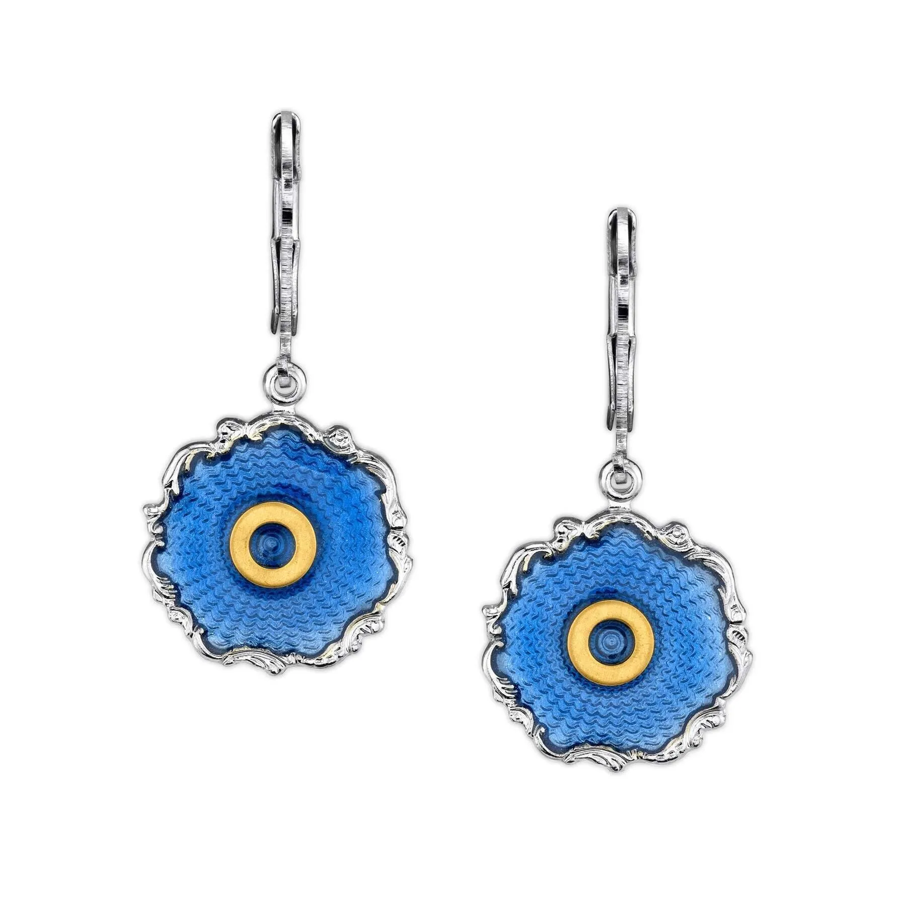 1928 Jewelry Sunburst Blue Enamel Initial Earrings 1928 Jewelry