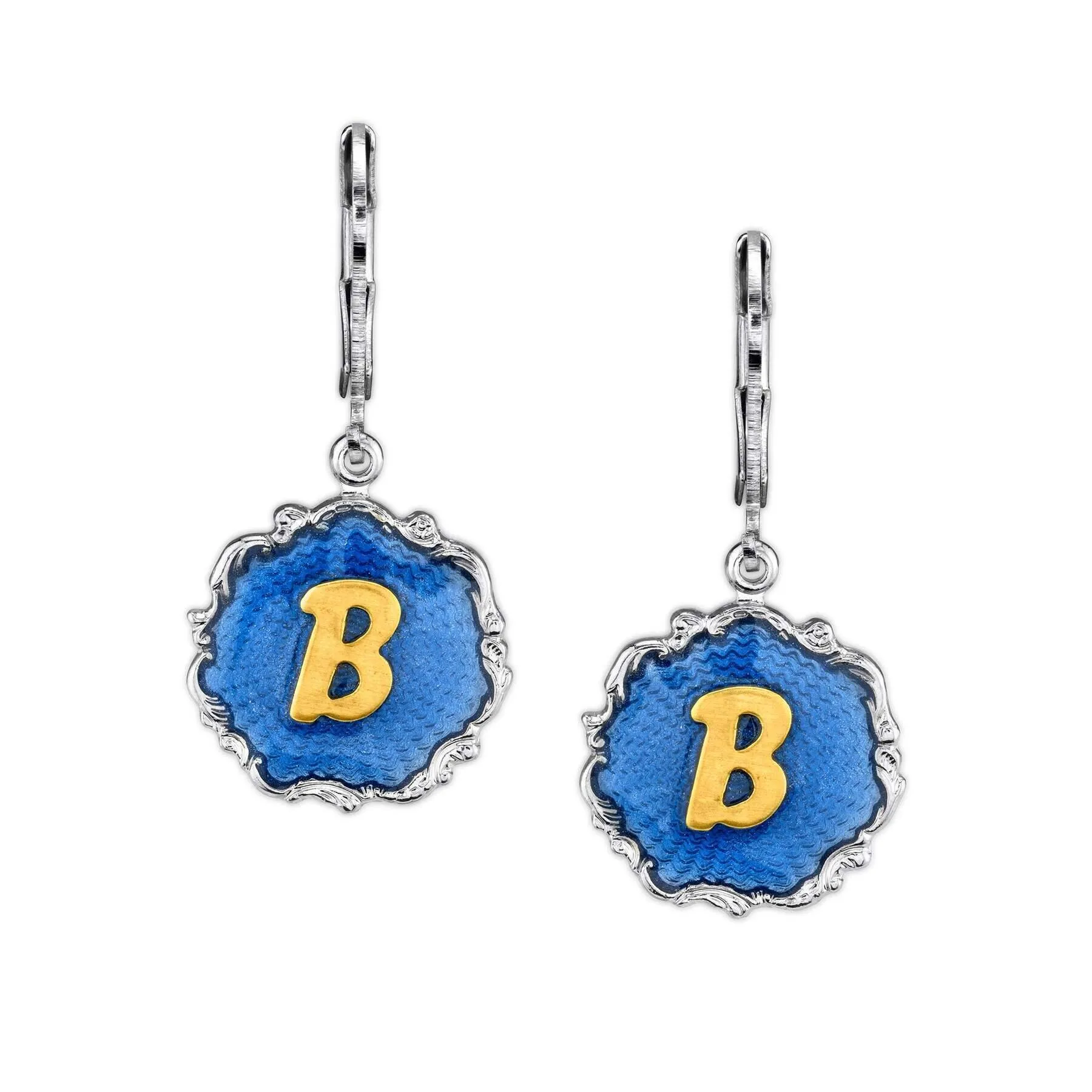 1928 Jewelry Sunburst Blue Enamel Initial Earrings 1928 Jewelry