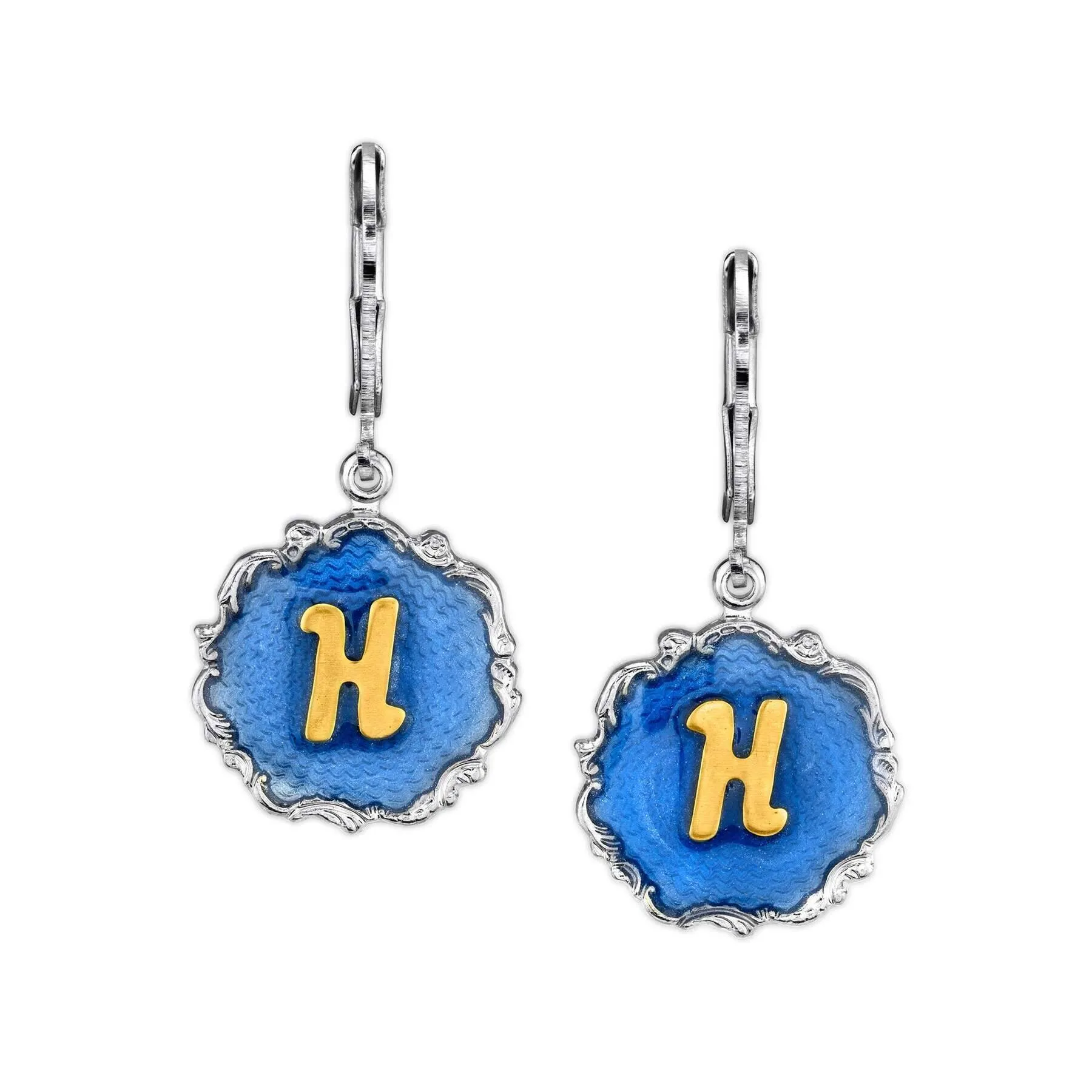 1928 Jewelry Sunburst Blue Enamel Initial Earrings 1928 Jewelry