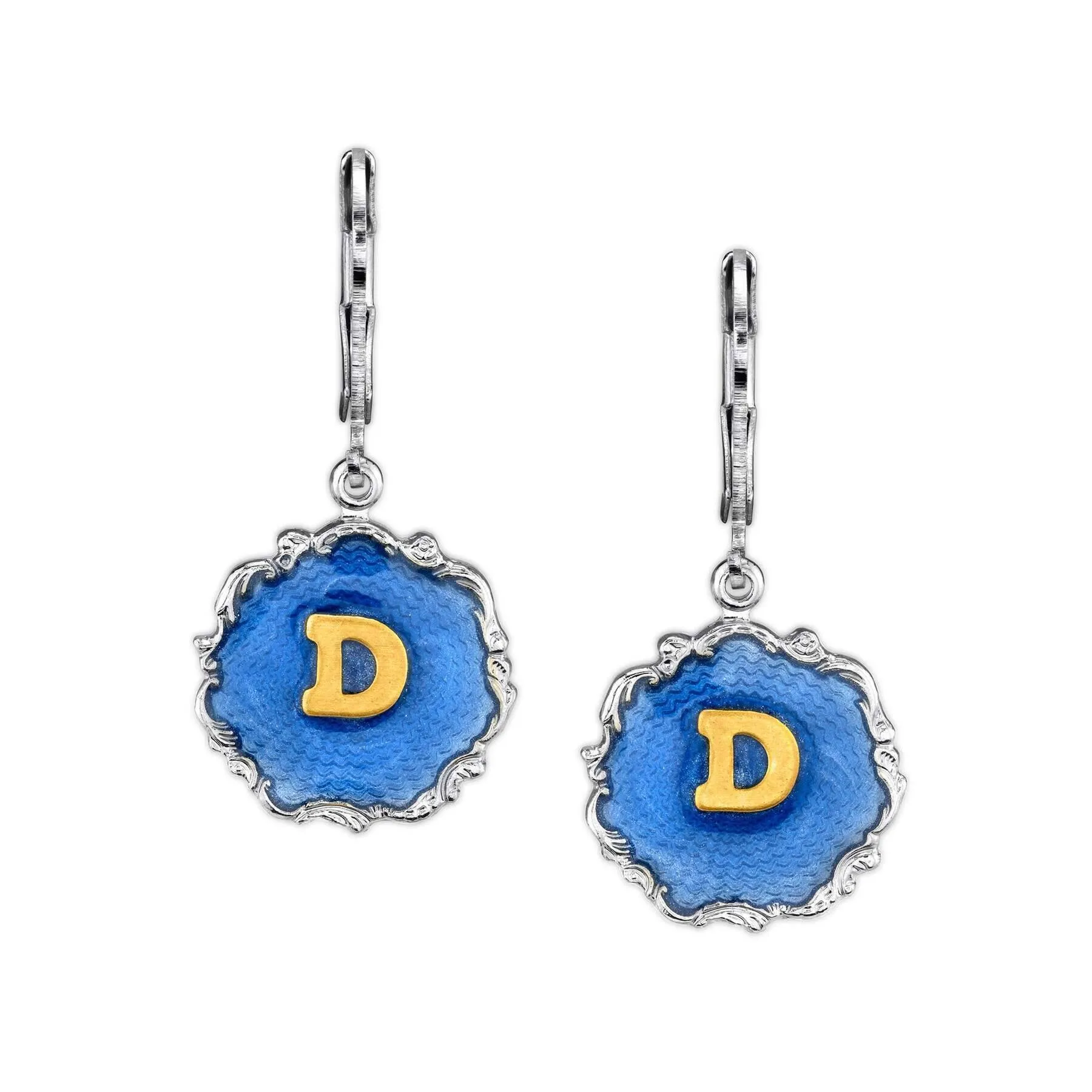 1928 Jewelry Sunburst Blue Enamel Initial Earrings 1928 Jewelry