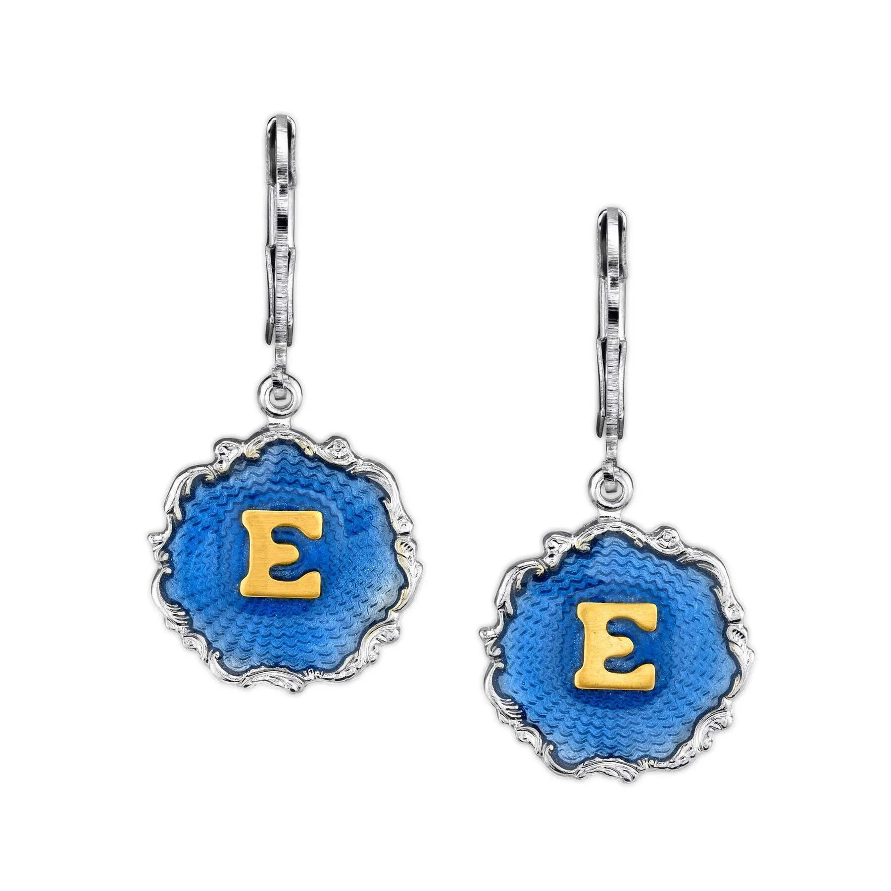 1928 Jewelry Sunburst Blue Enamel Initial Earrings 1928 Jewelry