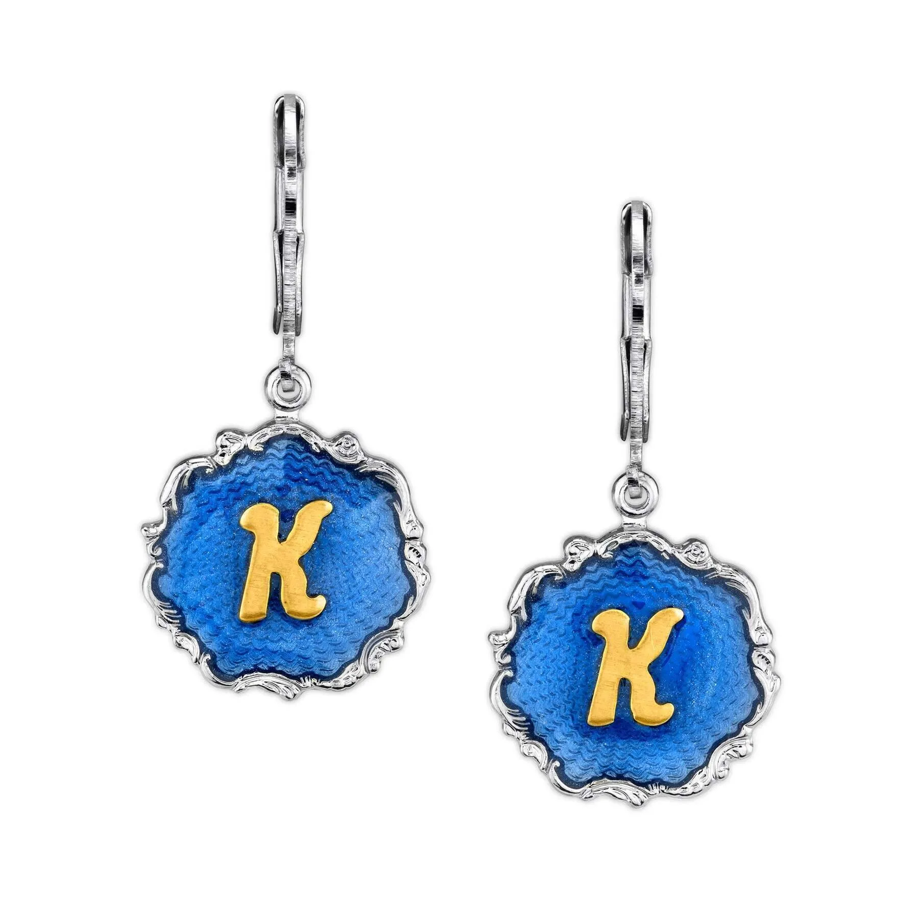1928 Jewelry Sunburst Blue Enamel Initial Earrings 1928 Jewelry