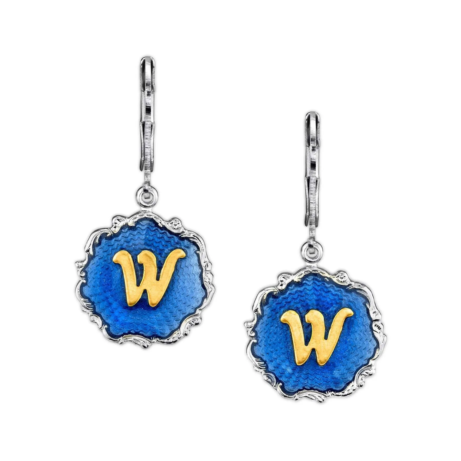 1928 Jewelry Sunburst Blue Enamel Initial Earrings 1928 Jewelry