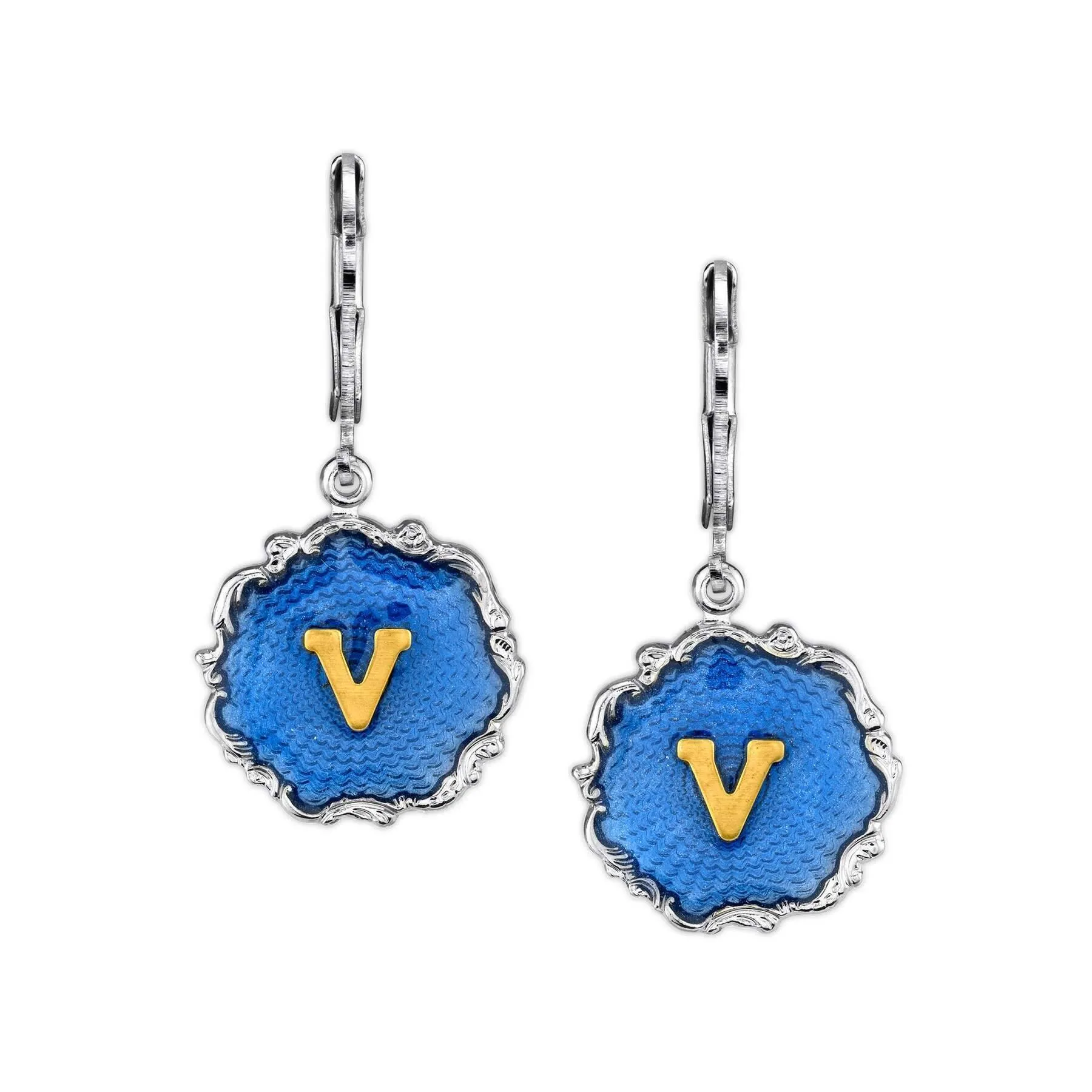 1928 Jewelry Sunburst Blue Enamel Initial Earrings 1928 Jewelry