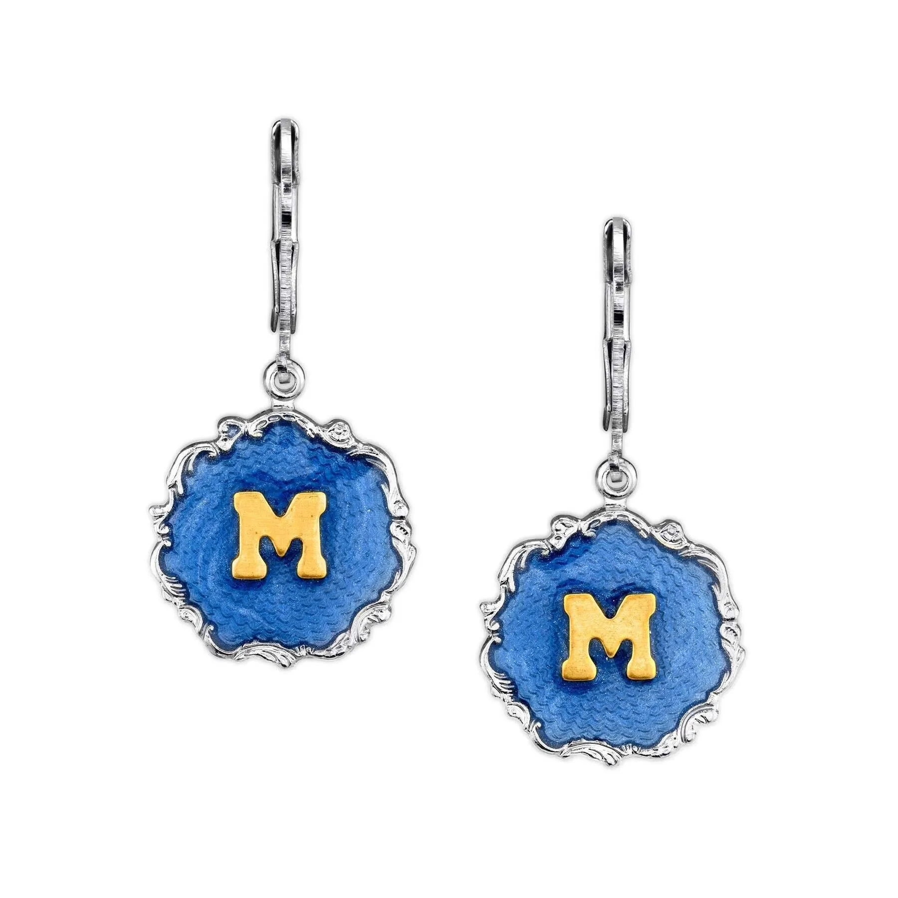 1928 Jewelry Sunburst Blue Enamel Initial Earrings 1928 Jewelry