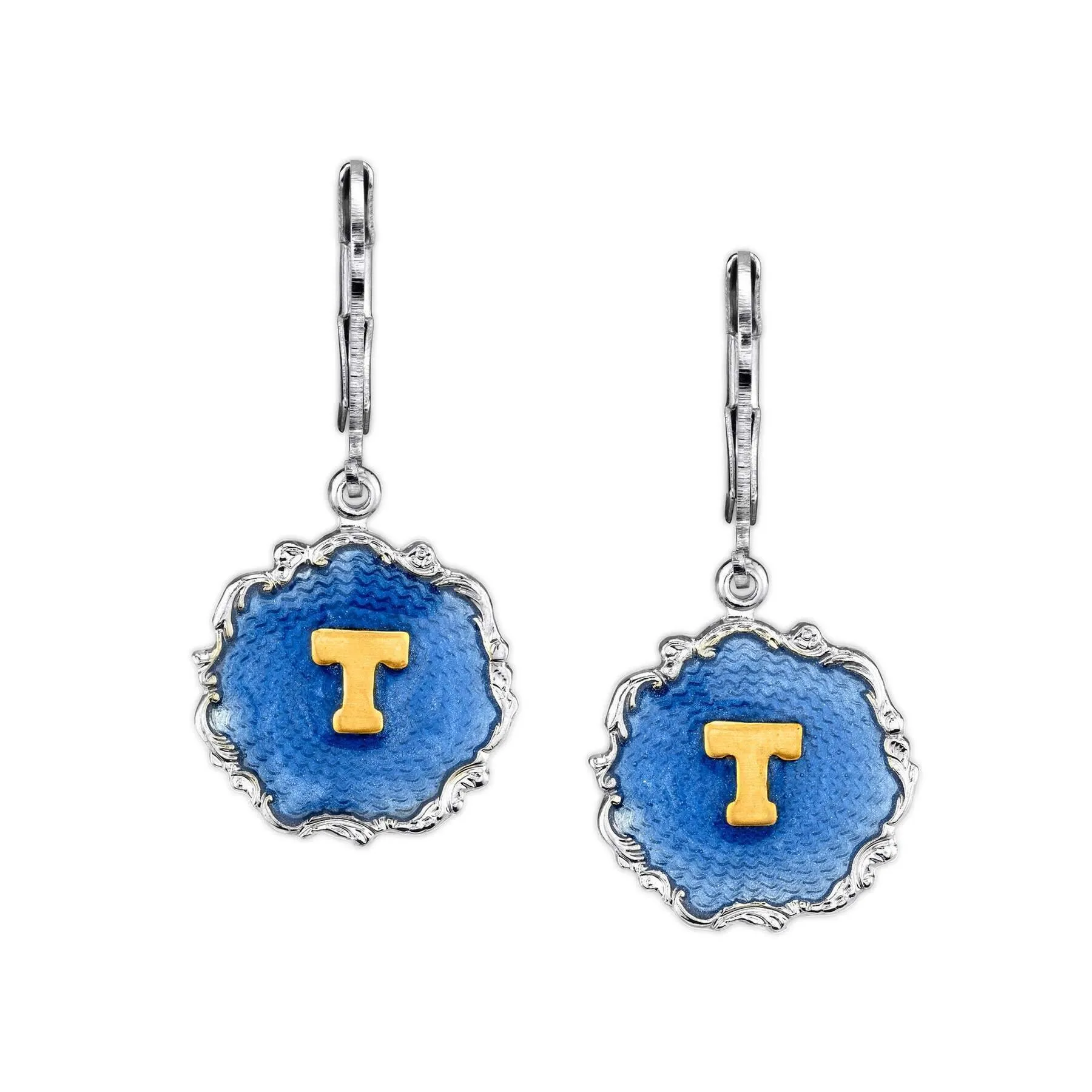 1928 Jewelry Sunburst Blue Enamel Initial Earrings 1928 Jewelry