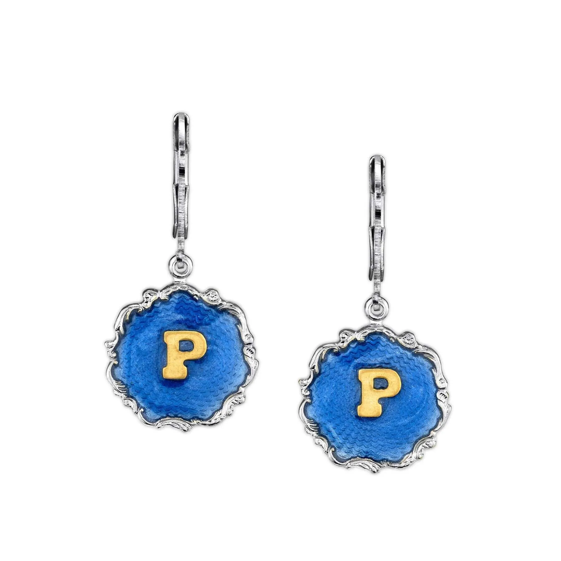 1928 Jewelry Sunburst Blue Enamel Initial Earrings 1928 Jewelry