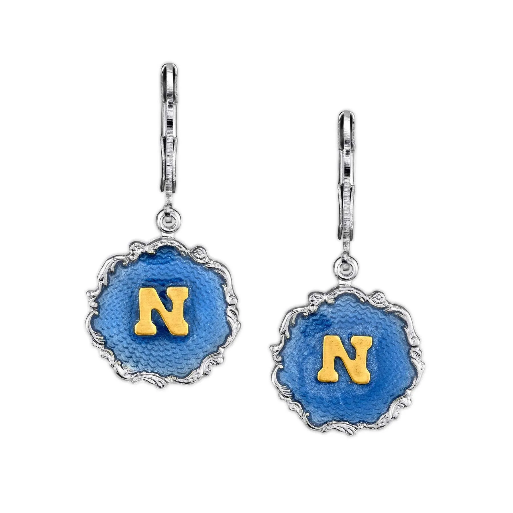1928 Jewelry Sunburst Blue Enamel Initial Earrings 1928 Jewelry
