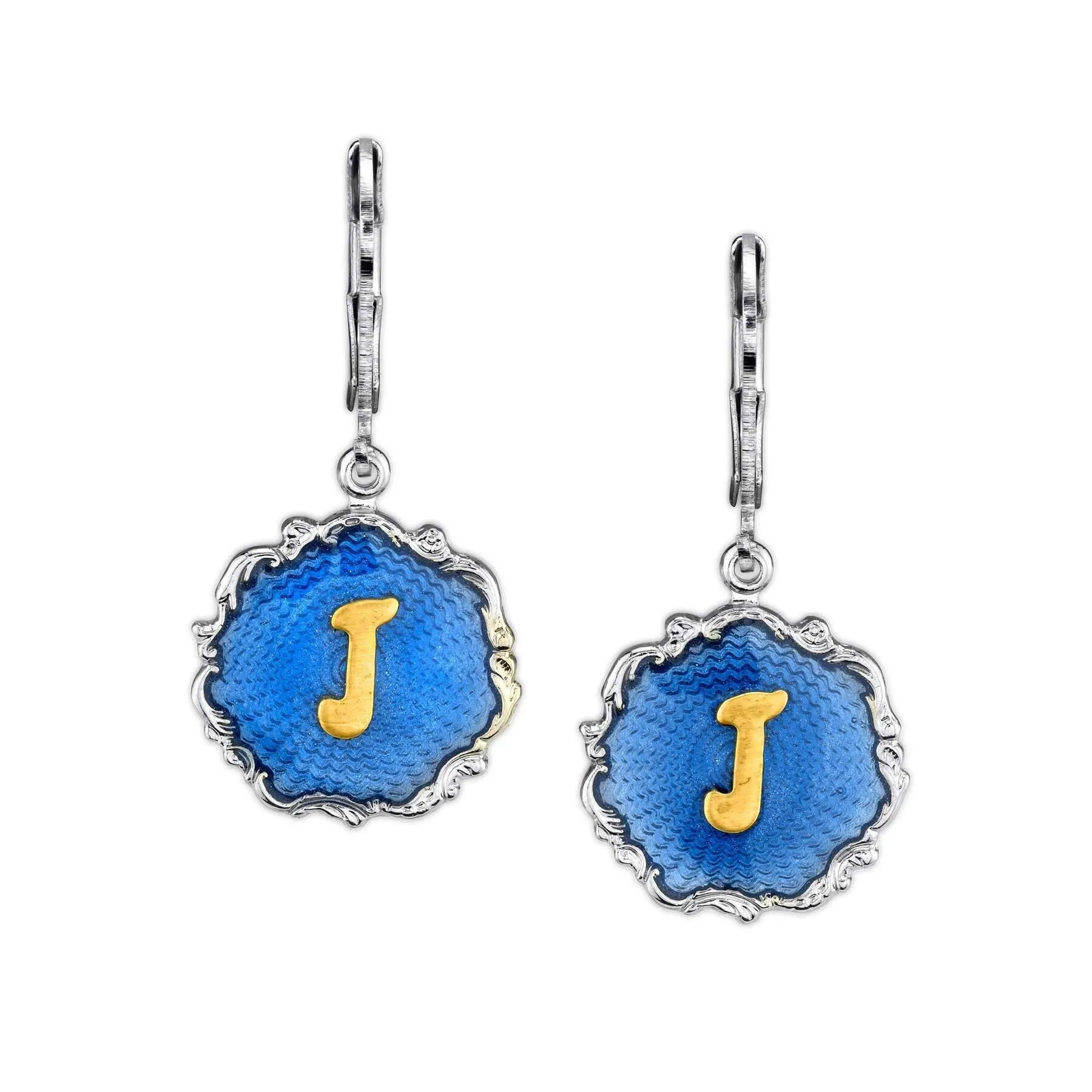 1928 Jewelry Sunburst Blue Enamel Initial Earrings 1928 Jewelry