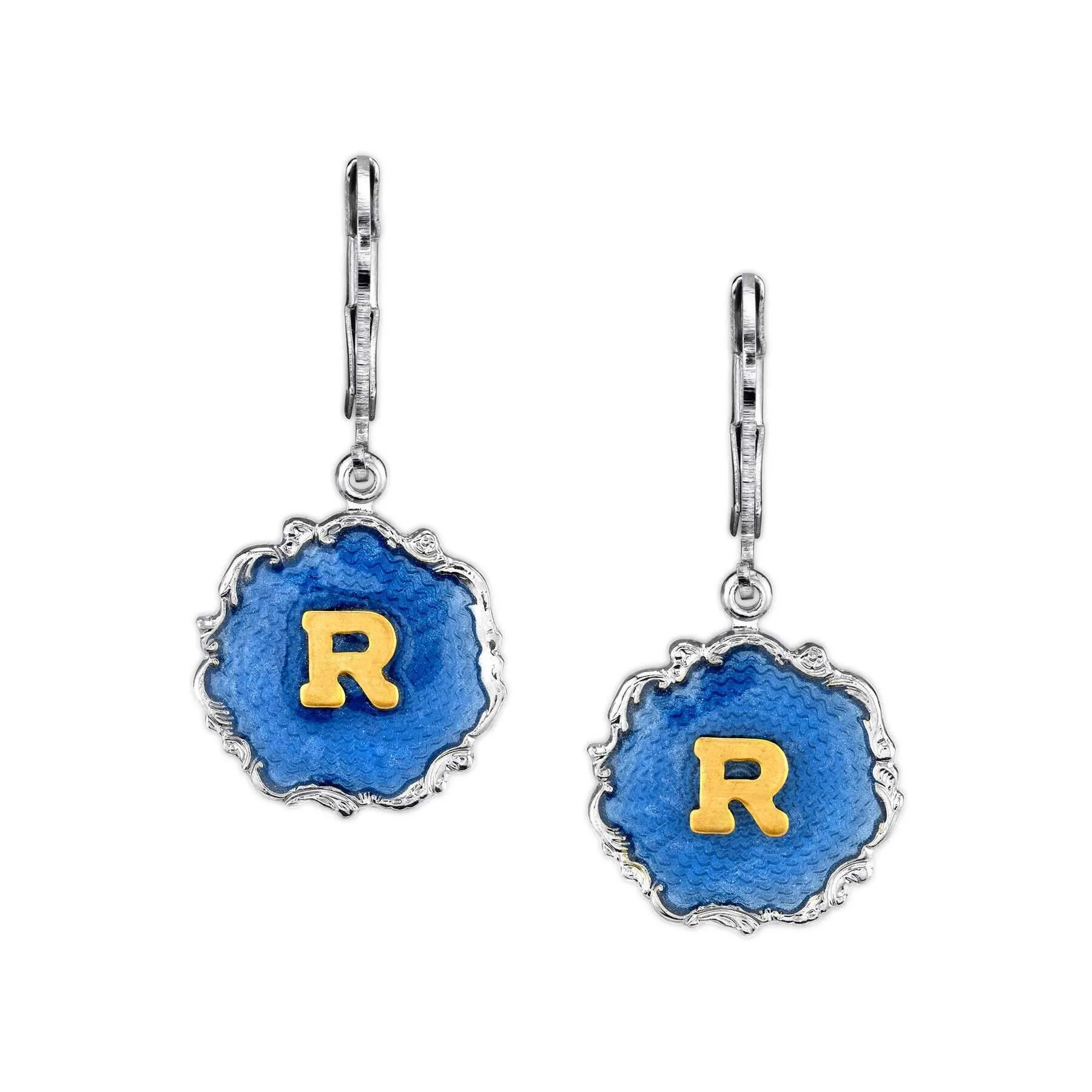 1928 Jewelry Sunburst Blue Enamel Initial Earrings 1928 Jewelry