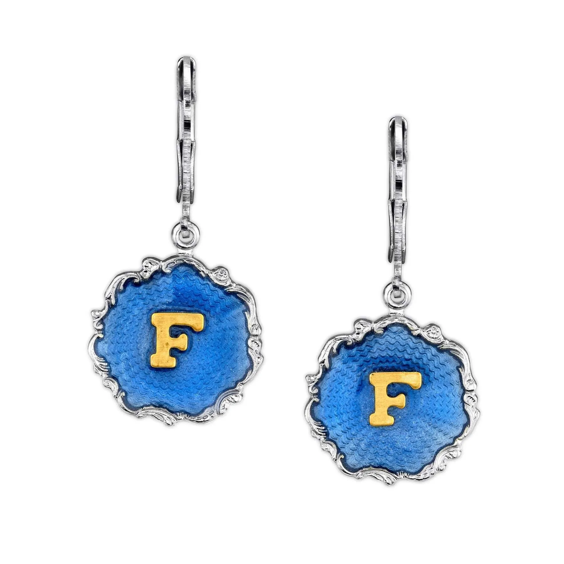 1928 Jewelry Sunburst Blue Enamel Initial Earrings 1928 Jewelry