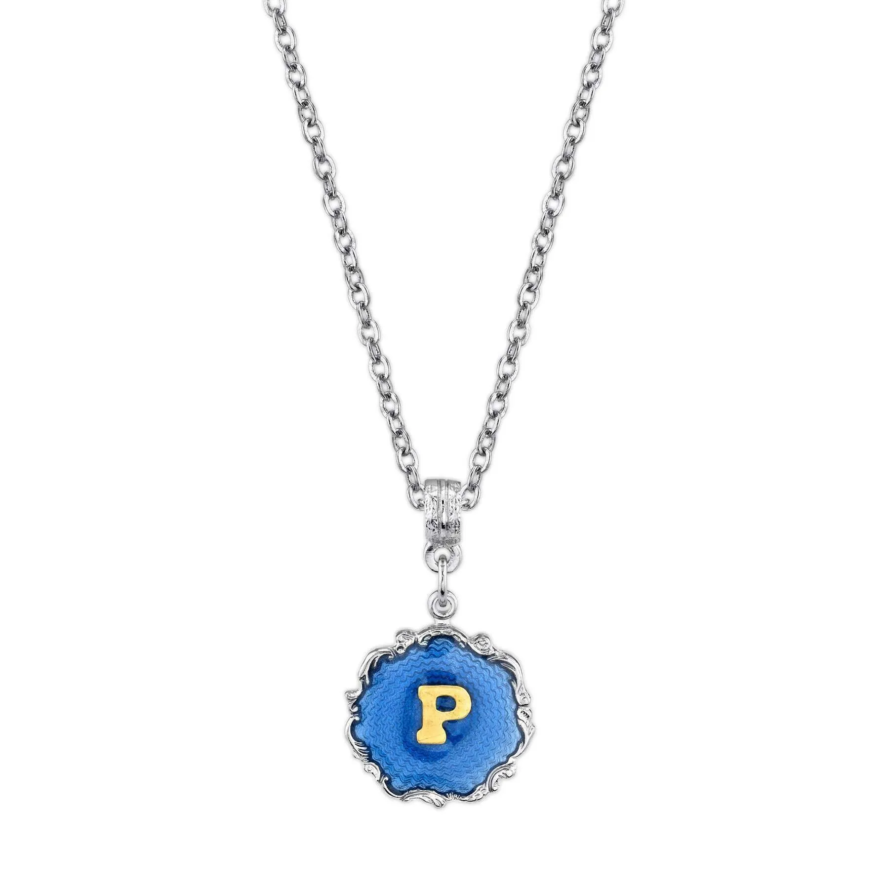 1928 Jewelry Sunburst Blue Enamel Initial Necklace 16"   3" Extender 1928 Jewelry