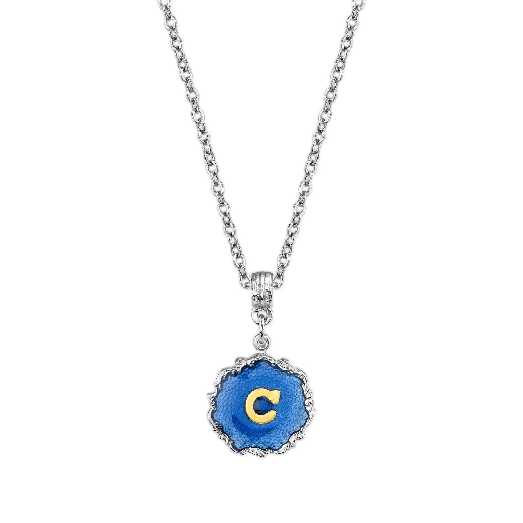 1928 Jewelry Sunburst Blue Enamel Initial Necklace 16"   3" Extender 1928 Jewelry