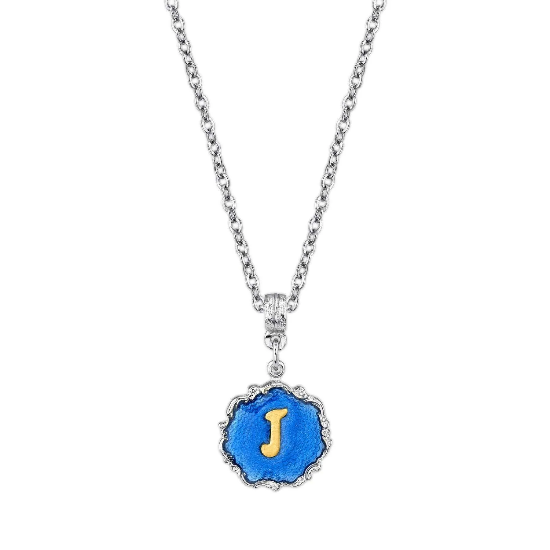 1928 Jewelry Sunburst Blue Enamel Initial Necklace 16"   3" Extender 1928 Jewelry